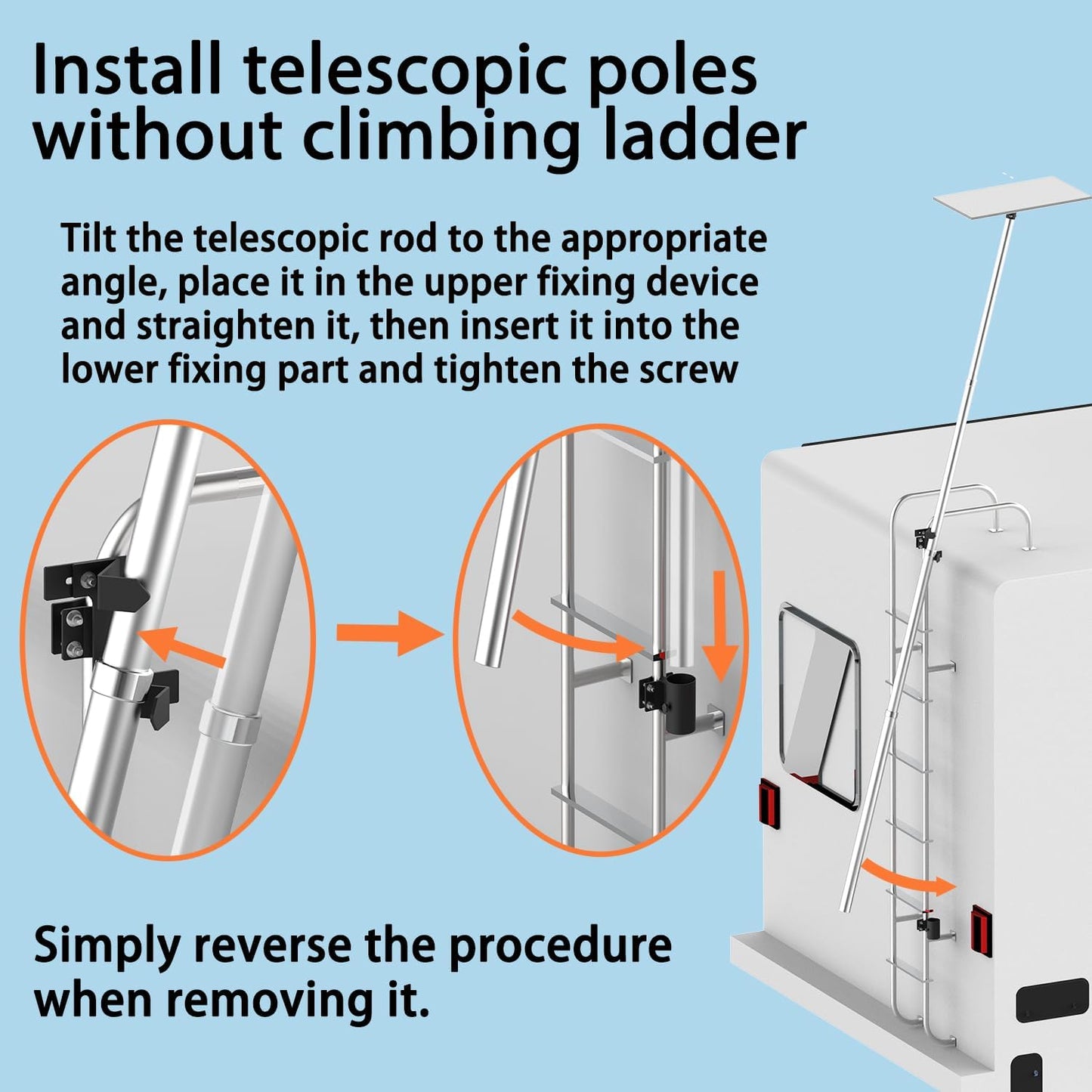 Starlink Gen 3 RV Ladder Mounting KitsTelescopic 11ft Pole with Starlink (GEN 3 / V3) Adapter and RV Ladder Mounting Bracket Kit - Fits 0.5 to 1.2