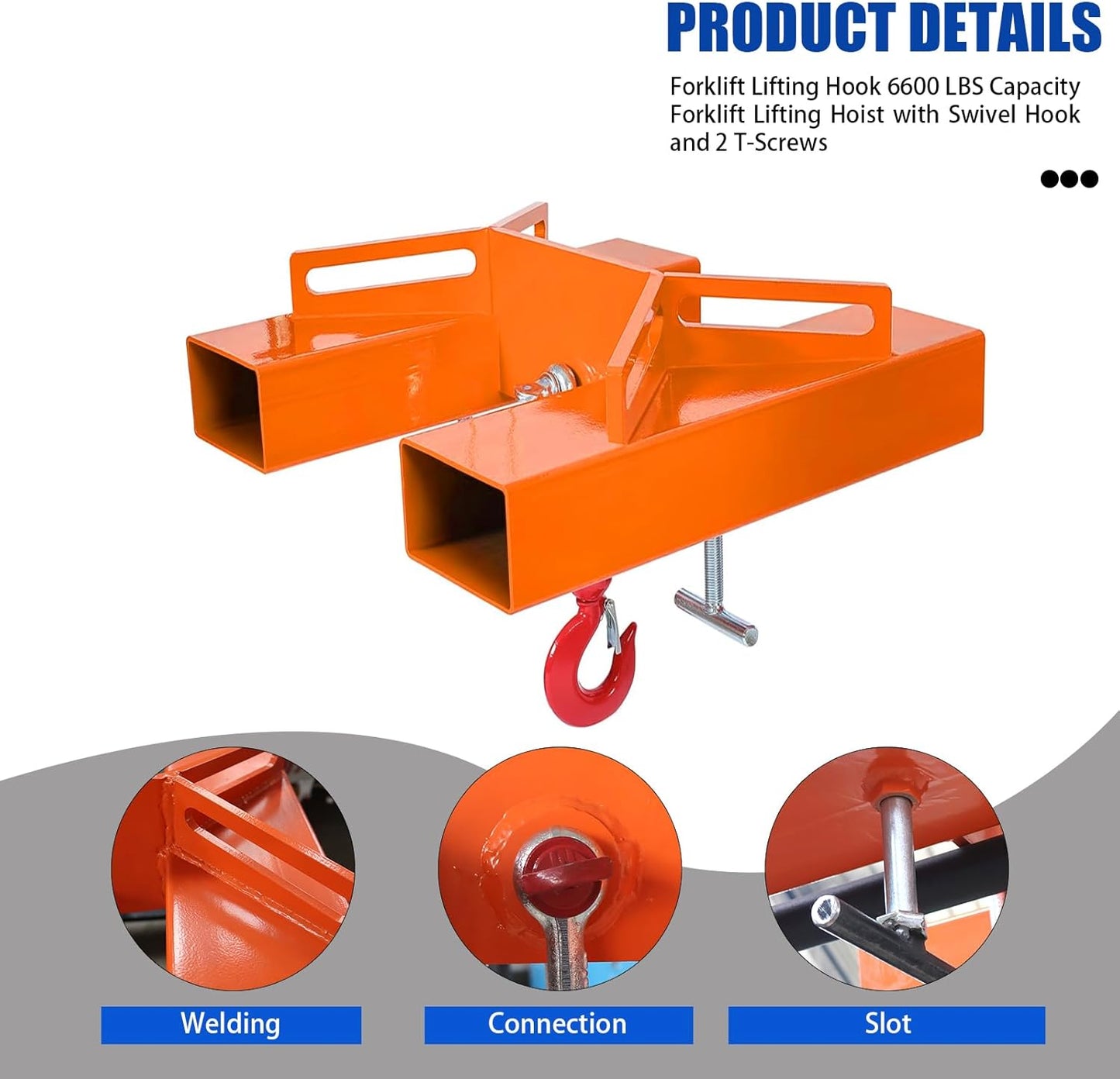 3T/6600LBS Forklift Mobile Crane, Truss Jib Boom Hoist with 2 Hooks, Heavy Duty Forklift Extension Attachment