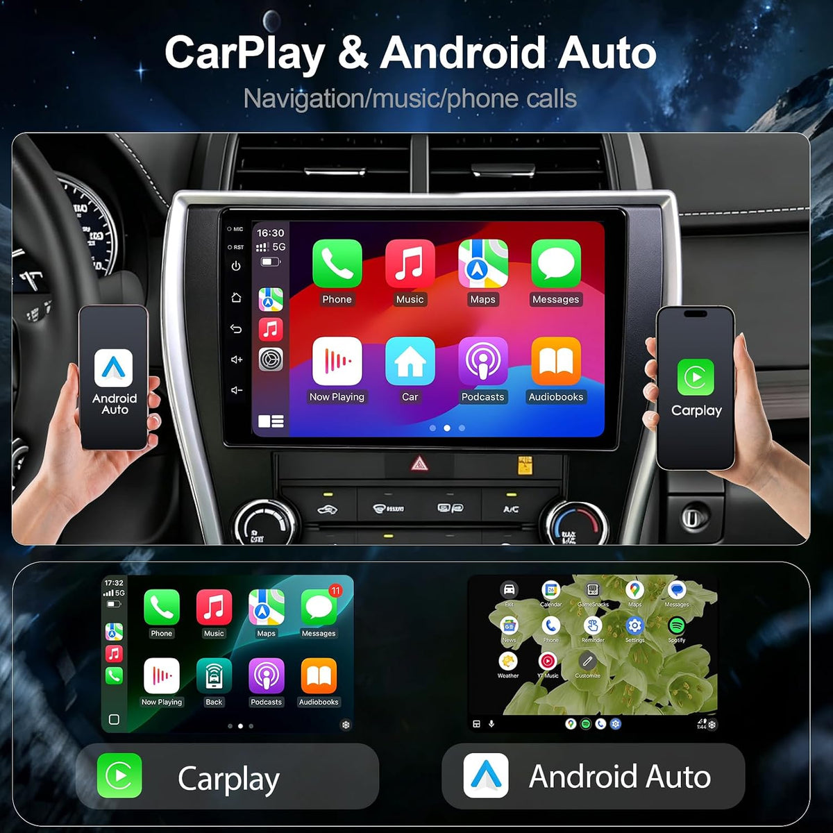 64GB Car Radio Stereo Upgrade for 2015-2017 Toyota Camry, Plug and Play 10'' Android 13 Head Unit with Wireless Carplay/Android Auto/1080P Backup Camera/AM FM Radio