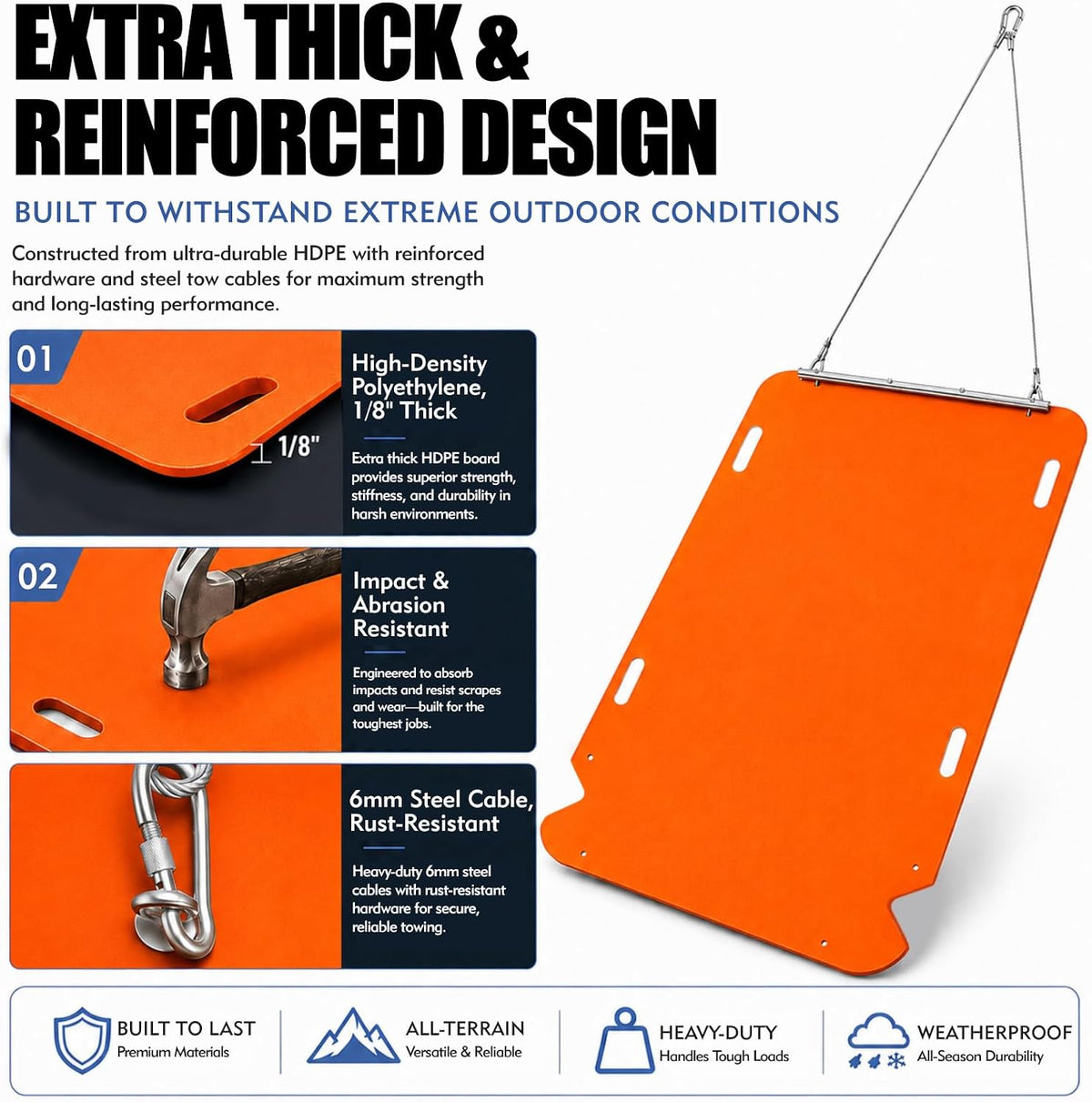 Yard Sled,1/8" Thick HDPE 90x47in with Cargo Net&8 Ground Stakes | Heavy duty yard sled ,capable of bearing up to 2000 lbs,used for stable transportation of debris,wood,and yard waste.