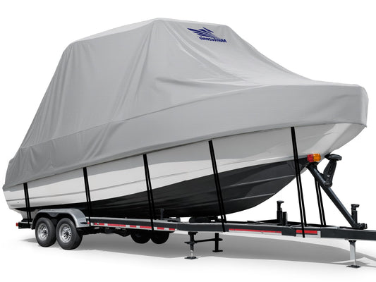 Tsukiko T-Top Boat Cover, 1200D Heavy Duty Marine Grade T Top Boat Covers Fits 22-24ft Long, Waterproof Center Console Boat Cover, Tear-Resistant Boat Storage Cover (16-18 FT)