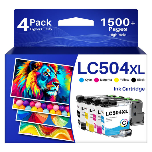 LC504 LC504XL Ink Cartridges Combo Pack Replacement for Brother LC 504 504XL High Yield Ink Cartridges Replacement for Brohter INKvestment MFC-J1355DW MFC-J1365DW MFC-J1367DW Printer, 4 Pack(B/C/M/Y)
