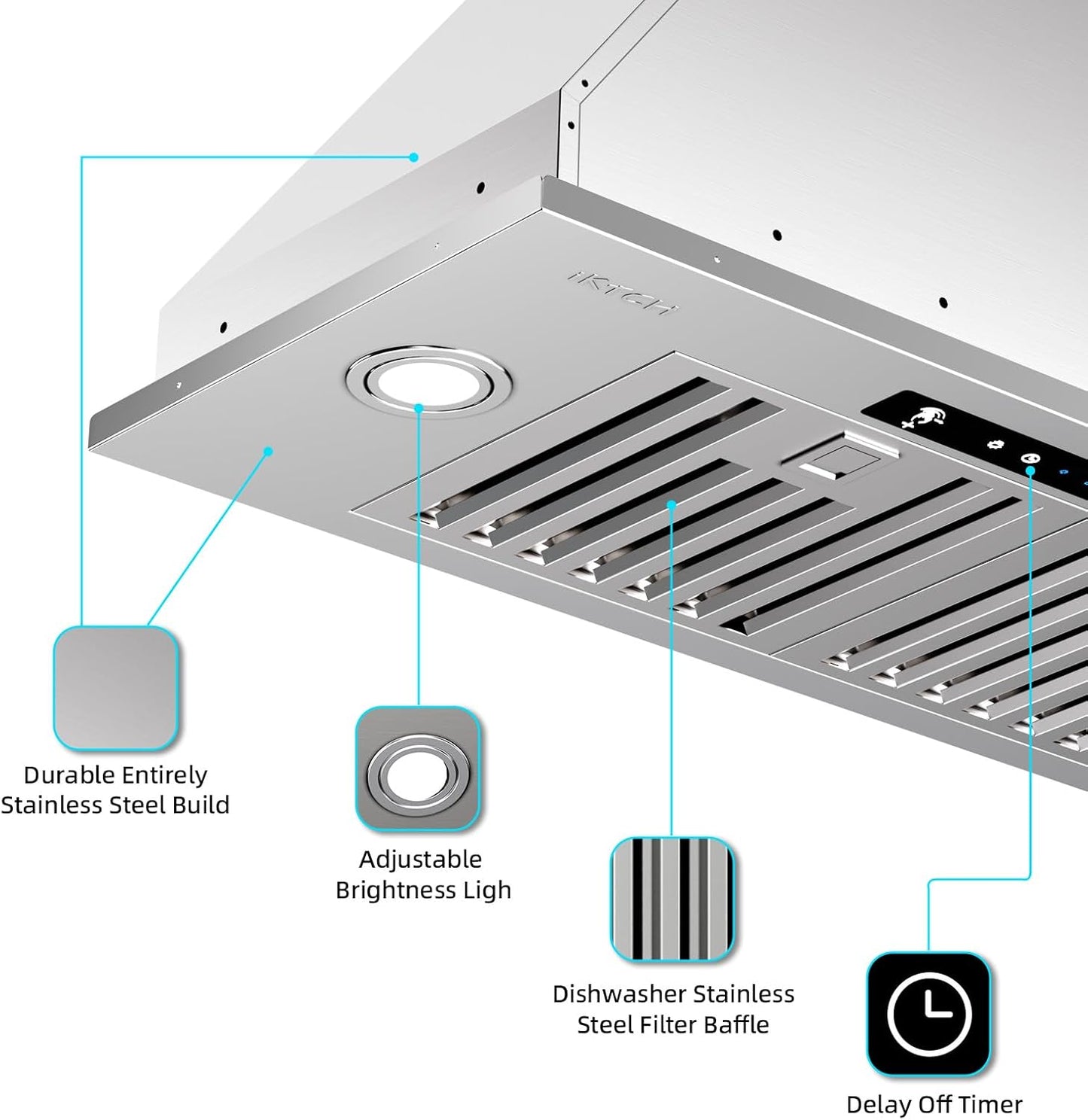 IKTCH 27.75 inch Insert Range Hood, 900 CFM Ducted/Ductless Convertible Duct, Stainless Steel Kitchen Vent Hood with 4 Speed Gesture Sensing&Touch