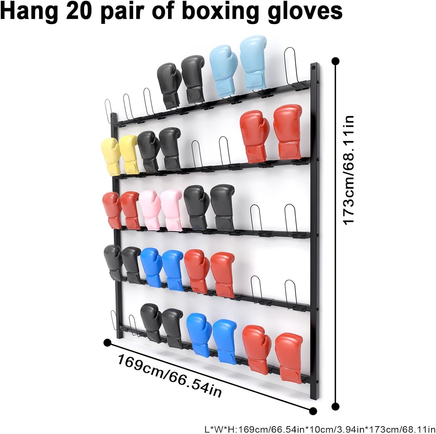 Boxing Glove Storage Rack Wall Mount Dryer Holds 20 Pairs