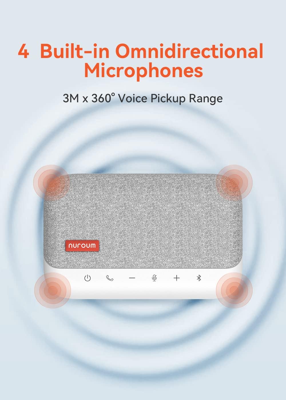 Bluetooth Conference Speaker and Microphone, Enhanced 360 Voice Pick up & Noise Canceling Computer Speakerphone with 4 MEMS Mics