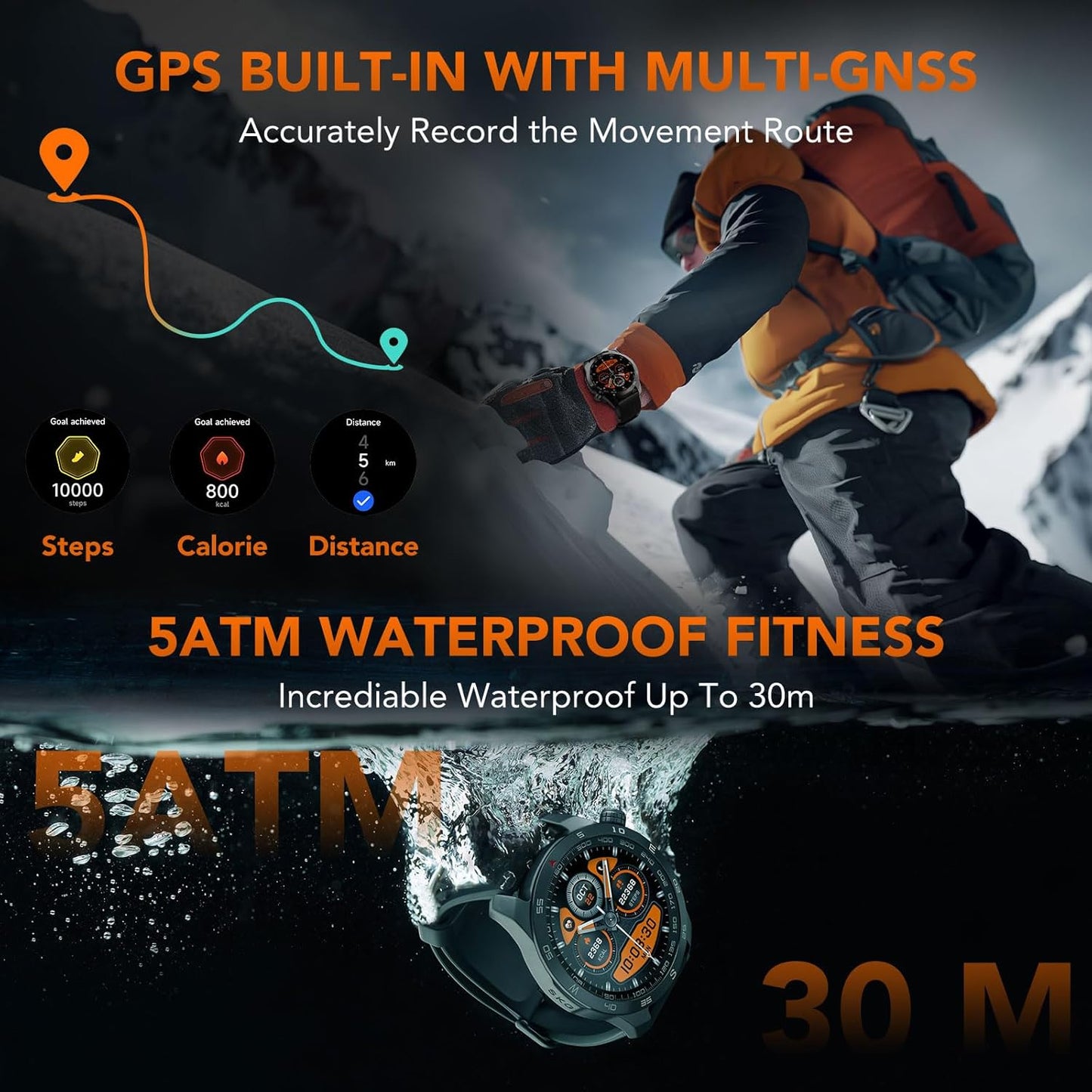 Smart Watch for Men Women, 1.43' GPS Built-in Smartwatch with 100+ Sports Magnetometer Barometer, 9-Day Runtime 5ATM Waterproof Fitness Watch, for