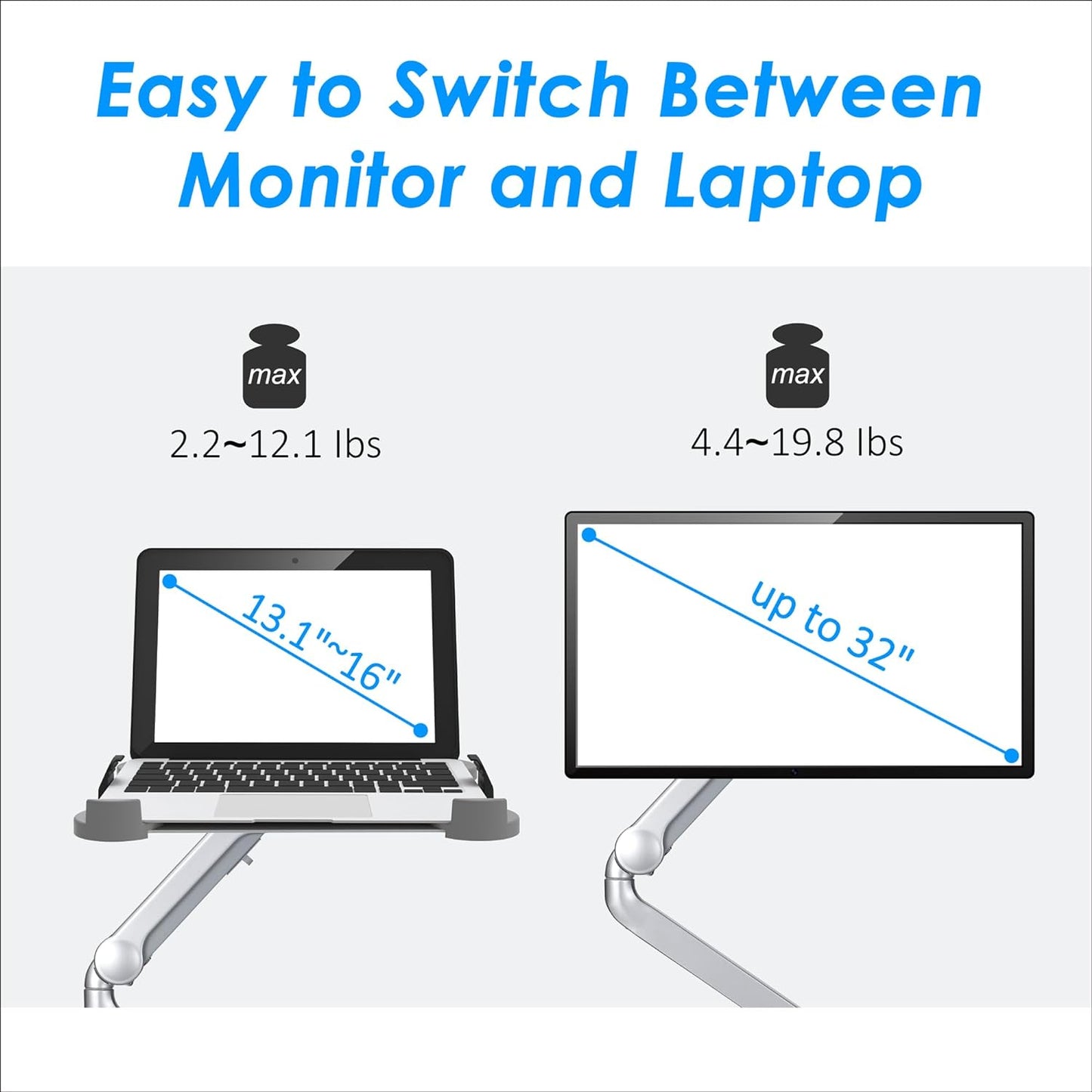 2 in 1 Function Laptop tray for monitor arm , Height Adjustable Aluminum Laptop Desk Mount Stand with Single Gas Spring Arm