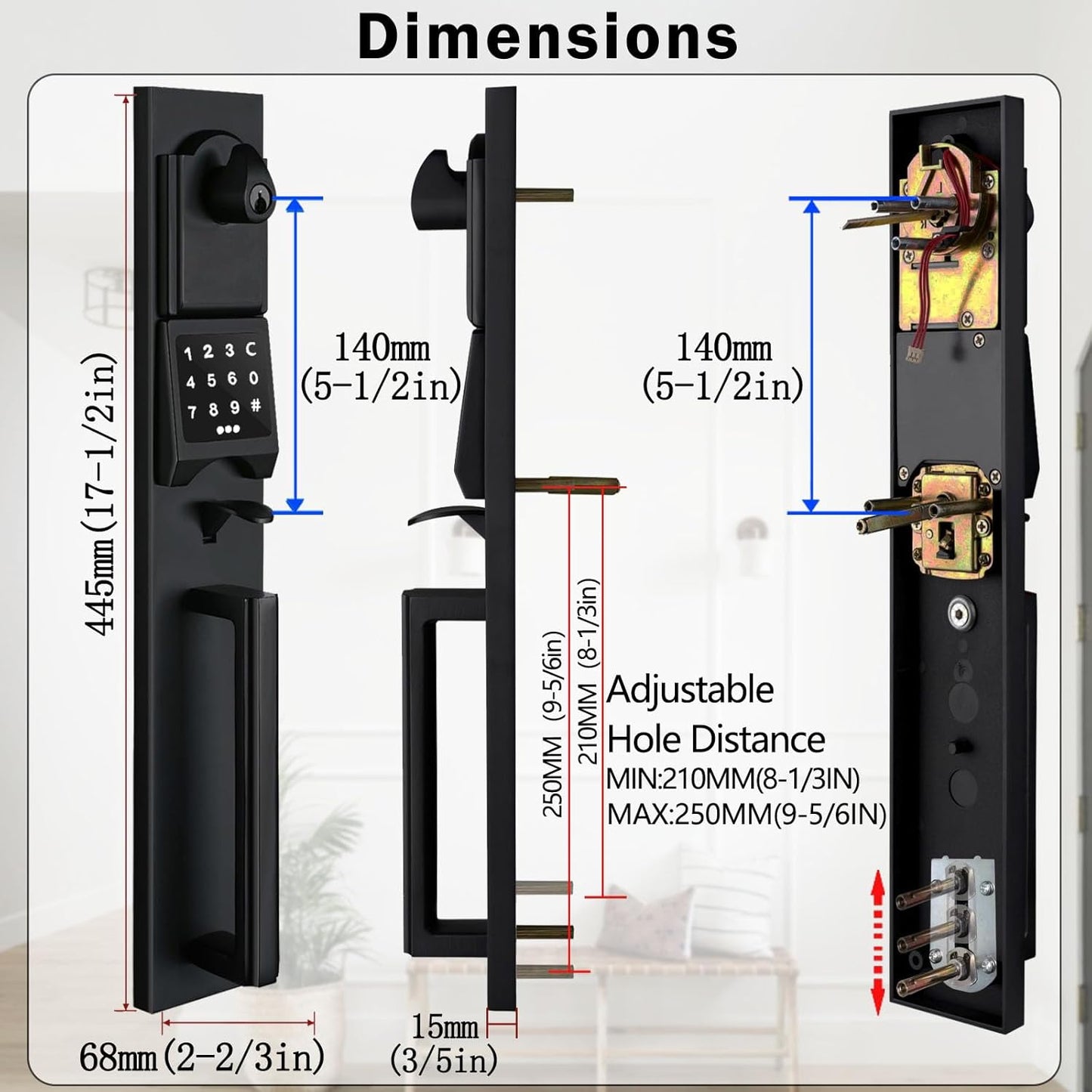 NEWBANG Matte Black Electronic Smart Handleset with Keypad Lock for Front Door,MDHST2016DB-E-AMZ (1, Keyed Handleset)