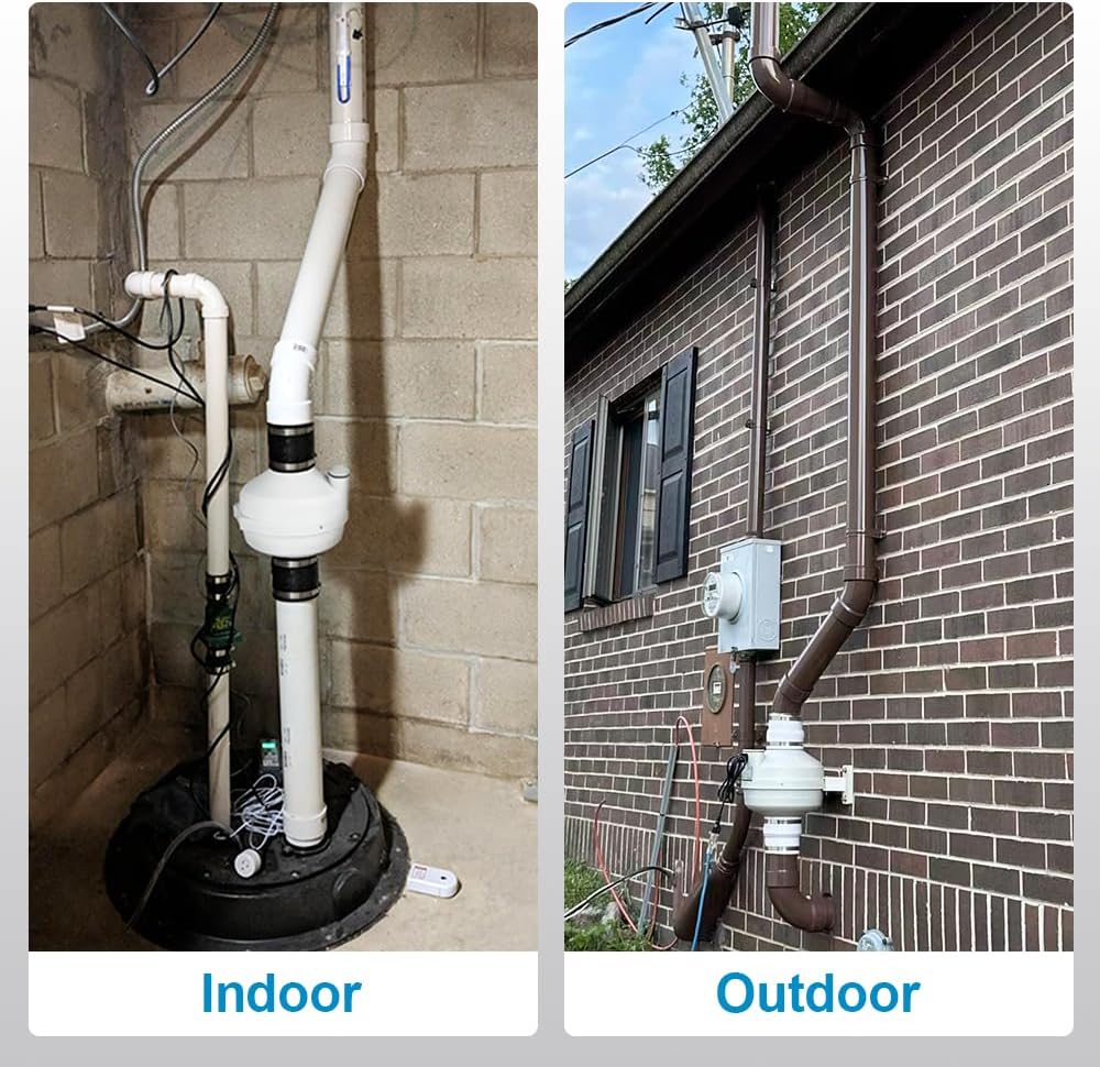 4 to 3 inch Radon Mitigation System Kit - 2 Speed Radon Fan 240CFM | 168CFM with Rubber Couplings and Air Pressure Indicator, Quiet and Energy Efficient, Fits 3” Piping