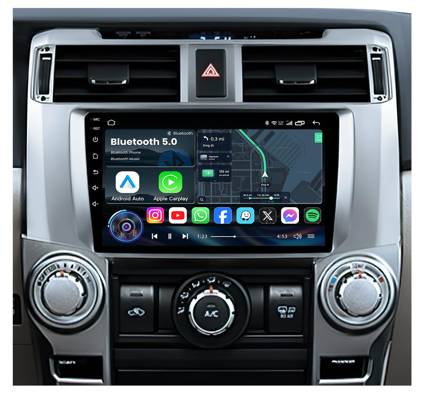 Car Radio for Toyota 4runner 2010-2019 HD Touchscreen Wireless Carplay & Android Auto EQ Bluetooth 5.0 Split Screen GPS Navigation 5G WiFi