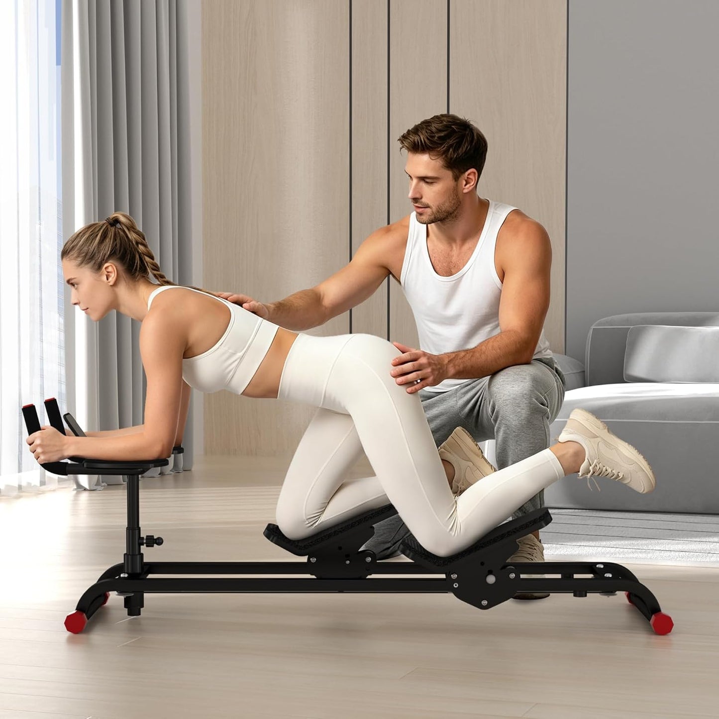 Spine Twist and Stretch Trainer, Ab Machine, Extended Track Ab Trainer Machine, Low-Impact Home Gym Workout Equipment for Waist Toning, Leg Stretchin Core Activation Abdominal Trainer Black 49.4in