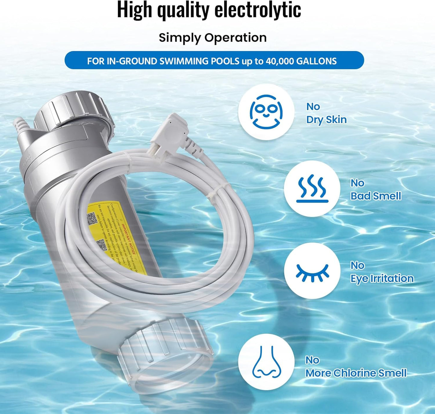 T-15 Salt Cell Replacement for Hayward W3T-CELL-15, 3+ Year Titanium Core, Cuts Chlorine Costs Up to 56%, Compatible with AquaRite/AquaTrol/ProLogic/AQ-Logic Firmware 1.50+, 40,000 Gallon Pools
