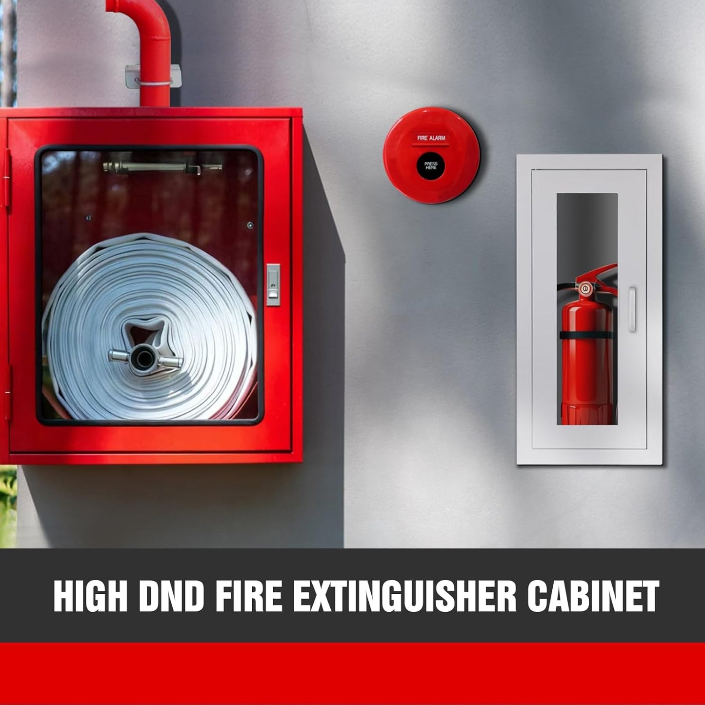 Semi Recessed Fire Extinguisher Cabinet for 5-12 pounds Extinguisher, White Steel Fire Extinguisher Mount with Magnetic Door & Handle for Indoor Outdoor, Wall Cabinet with Full Clear Acrylic Door