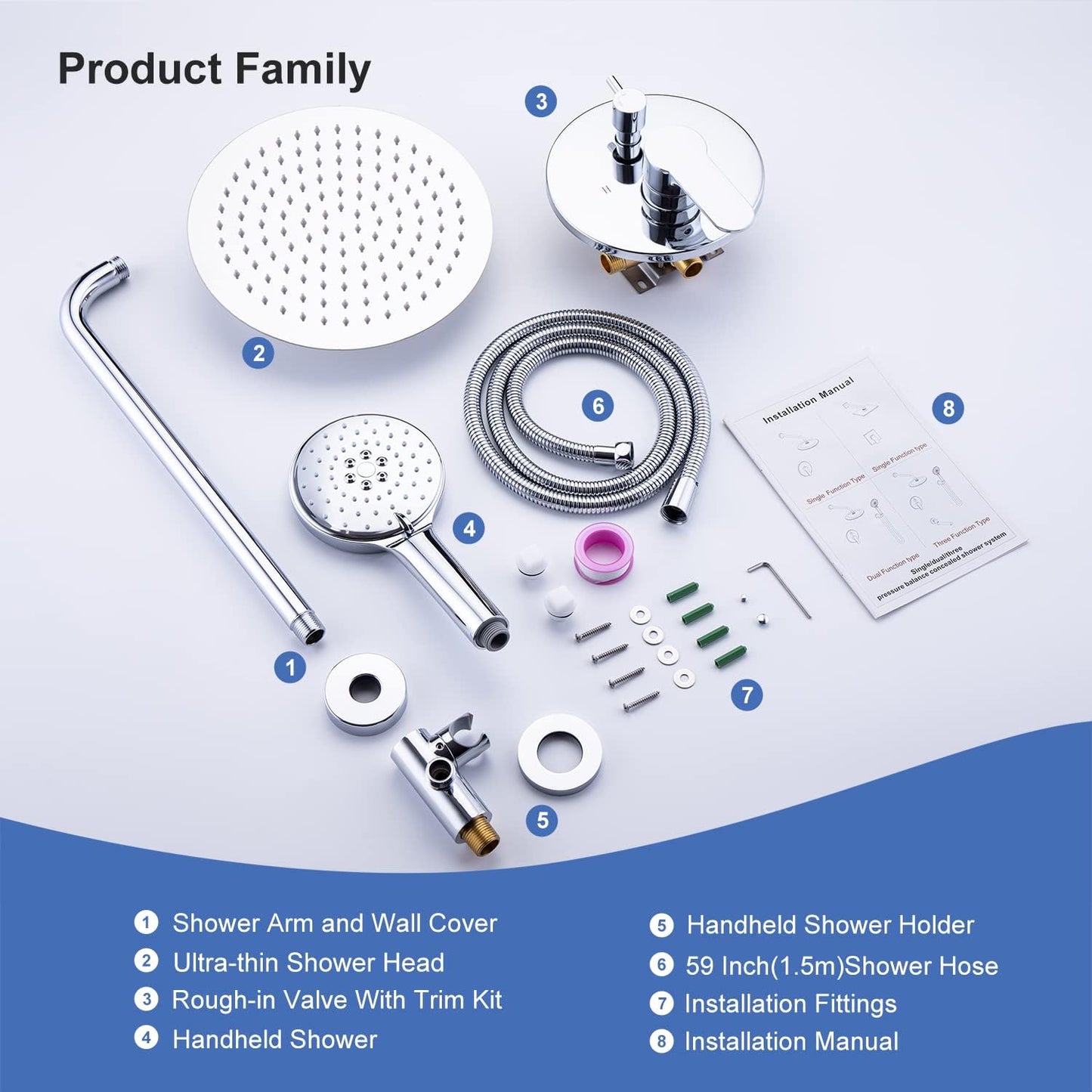 RUGUS Shower Faucet SetBathroom Rainfall Wall Mounted Shower System with Stainless Steel Metal 10 Inch Round Rain Showerhead,Shower Trim Kit with