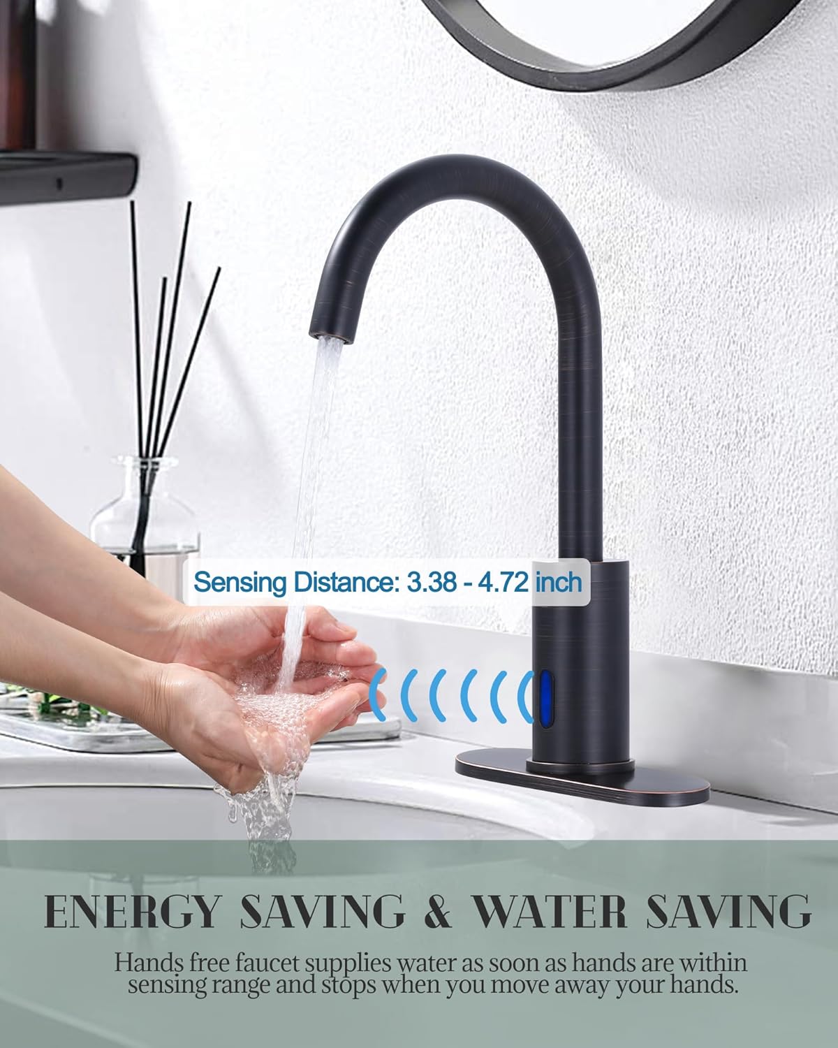 Automatic Sensor Bathroom Faucets Touchless: Hands Free Motion Sensor Bathroom Sink Faucet 1 Hole with Cover Plate Oil Rubbed