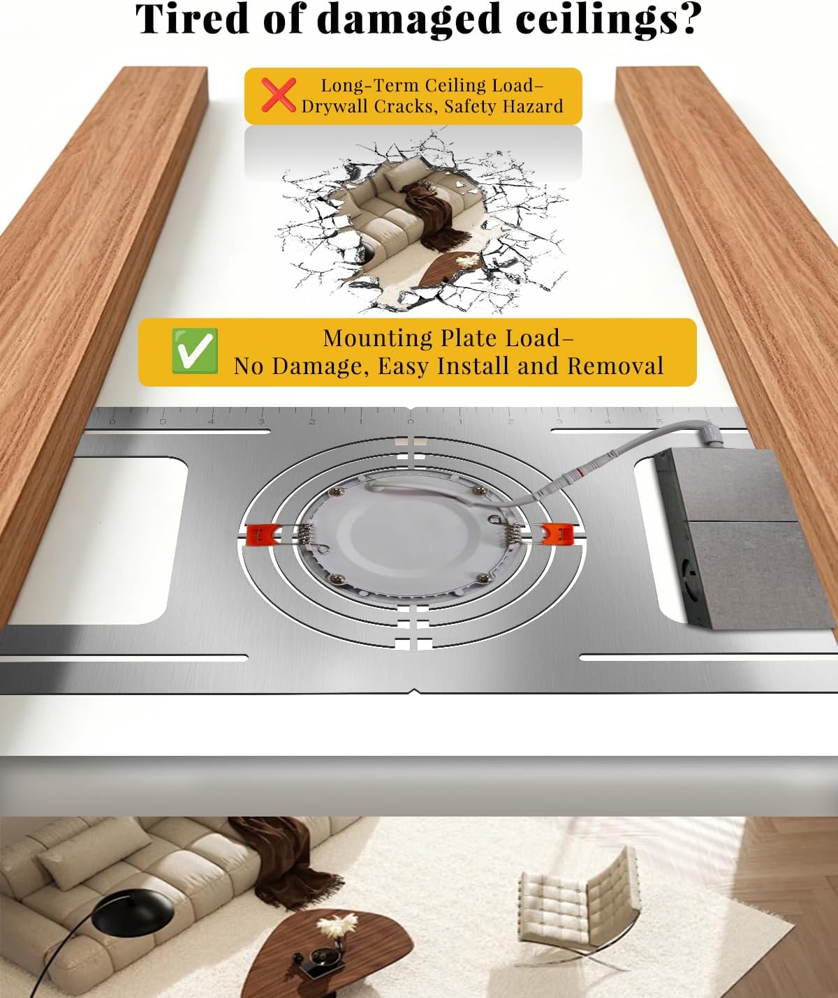 New Construction Mounting Plate - for 3/4/5/6 in Recessed Light | 24 Packs, Measurement Marks, 26 inch Wafer Light Rough in Plate, Screws Included, Adjustable Slots, Galvanized Steel for 2/3/4/5/6 inch Recessed Light