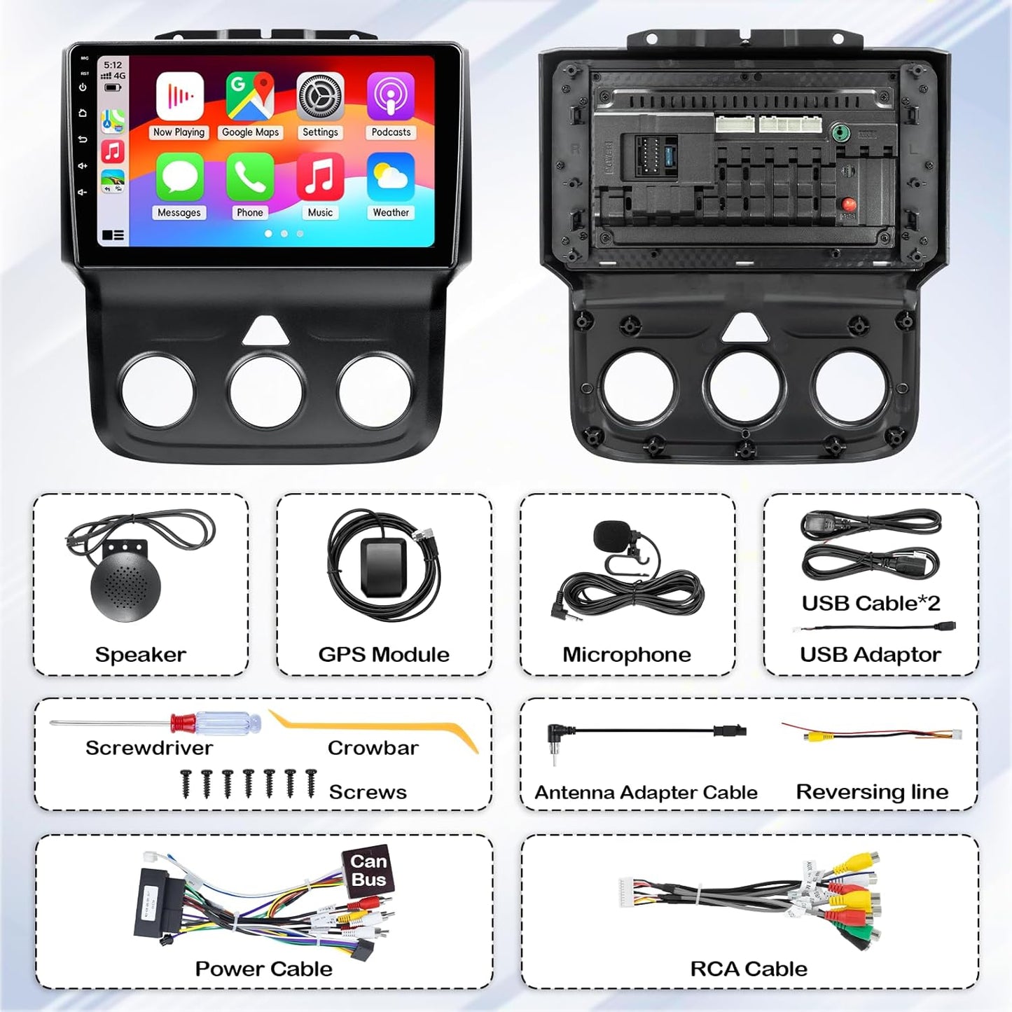 Car Radio Stereo for Dodge Ram 1500 2500 3500 2013-2018 with Manual A/C, Wireless CarPlay & Android Auto, 9 inch Touch Screen Android 15 4-Core 2G+32G, Bluetooth, GPS, SWC, FM/AM