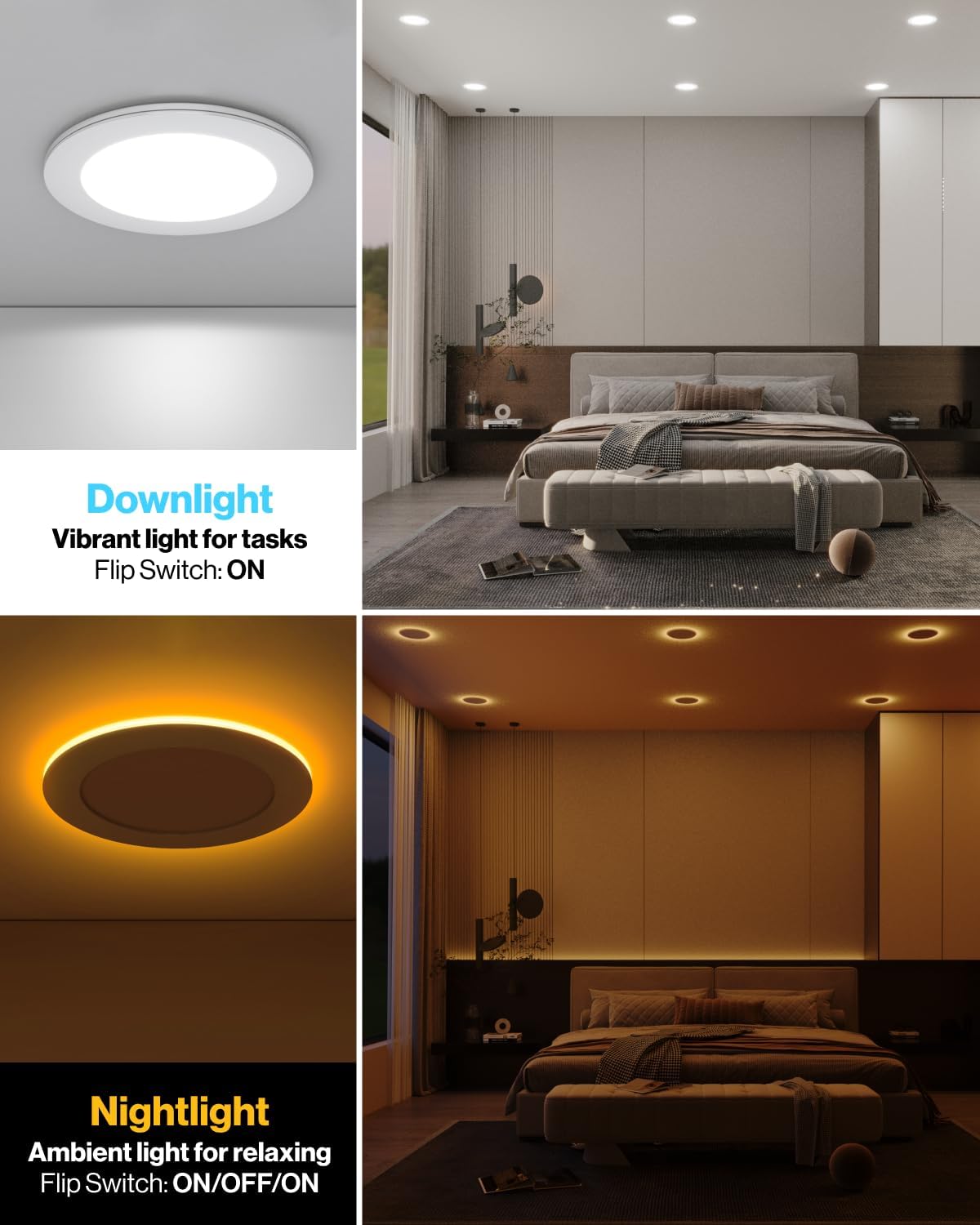 10 Pack, 4 Inch Ultra Thin LED Recessed Ceiling Lights with Night Light, 800 LM, 4000K Cool White, Dimmable, 11W, Wafer Thin, Canless with Junction