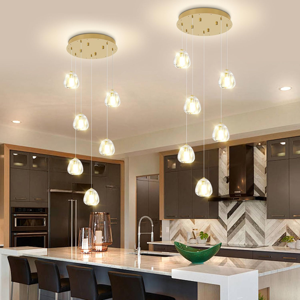 Modern Crystal Chandeliers 6-Lights Hanging Ball Pendant Light Gold