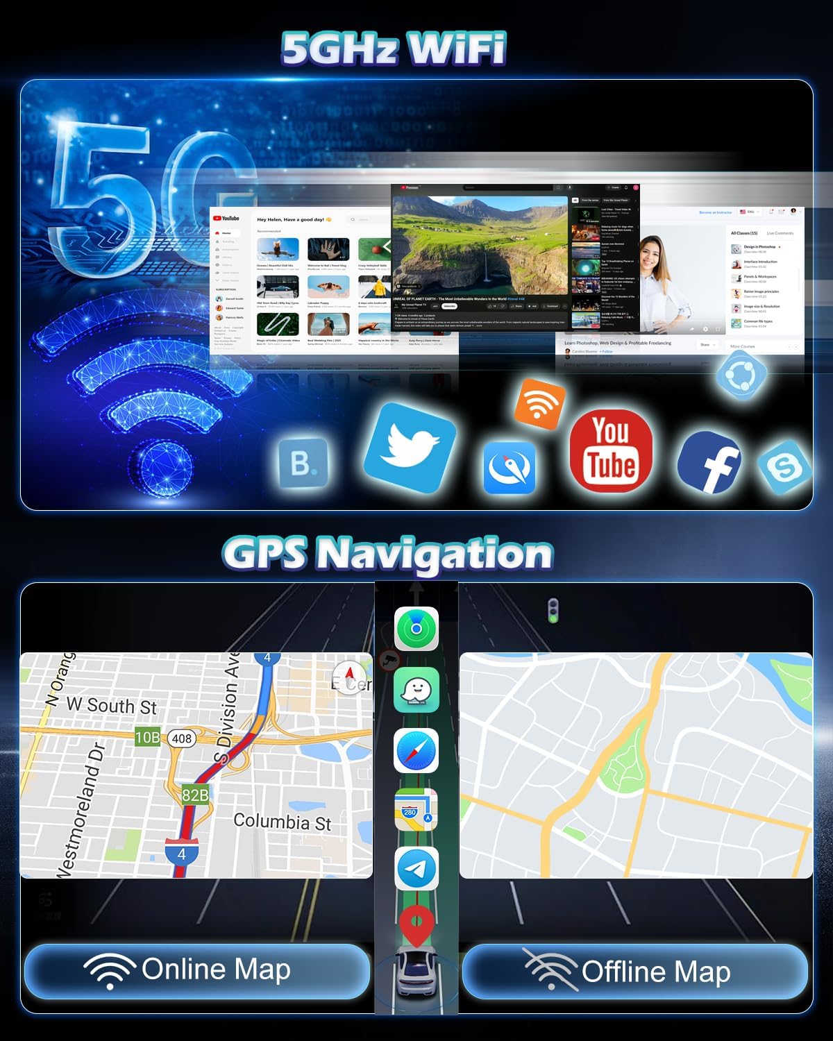 4GB+64GB Android Car Stereo for Chrysler Town & Country and Dodge Grand Caravan 2000-2007 with Wireless CarPlay & Android Auto, GPS, WiFi, Backup Camera, Plug & Play Radio 64.0 GB