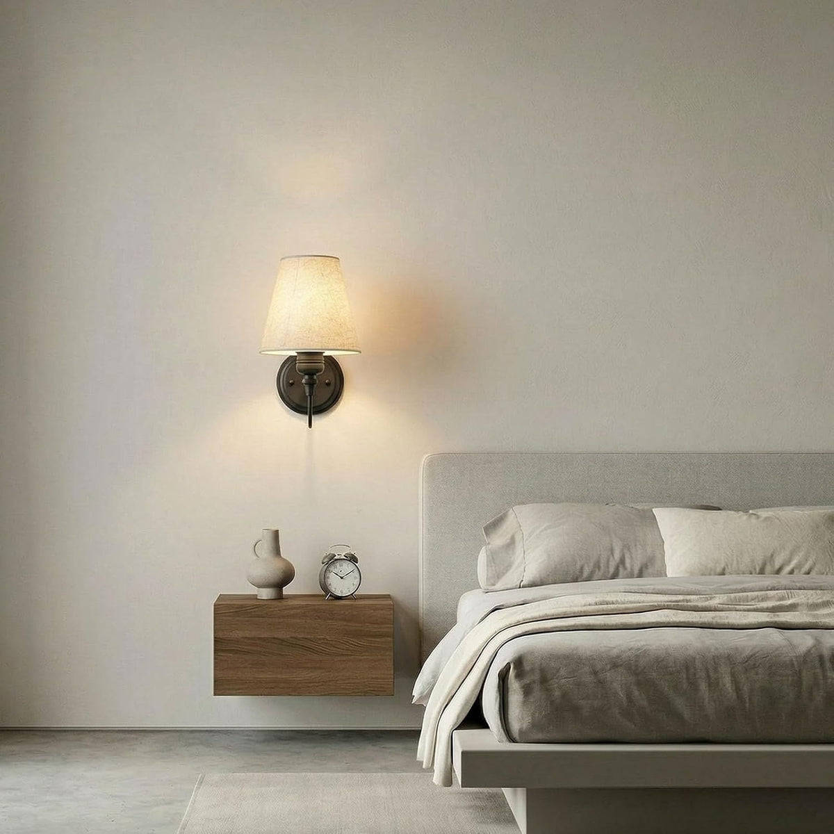 Retro Wall Sconce Set of 2 with Linen Fabric Shade Hardwired
