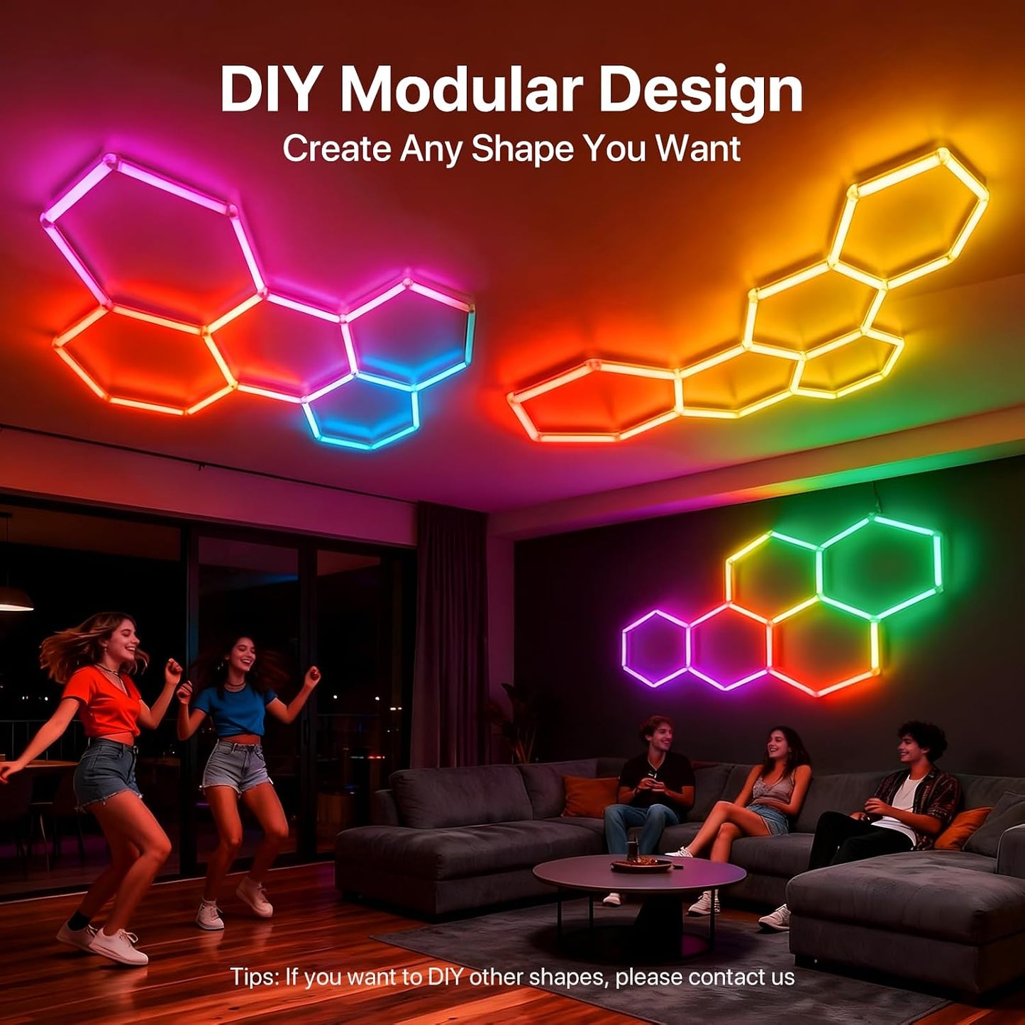 HYPERLITE Hexagon Garage Lights: Gen IV-3 Grid RGB Hexagon LED Lights with Music Sync Mode, App & Remote Control, Multi-Color Honeycomb Light for Gaming Room, Gym, Garage 3 HEX