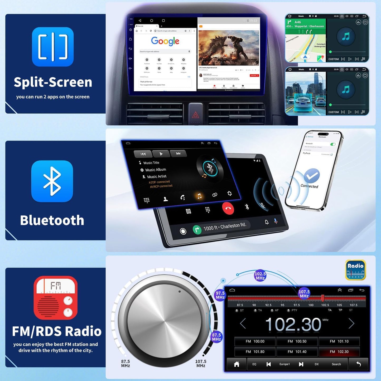 4+64G 10.1 inch Double Din Car Stereo Radio Upgraded for 1997 1998-2004 Ford F150 GPS Navi Head Unit Touch Screen Android 14 with Wireless Carplay Android Auto-/FM/SWC/WiFi/Bluetooth/Camera