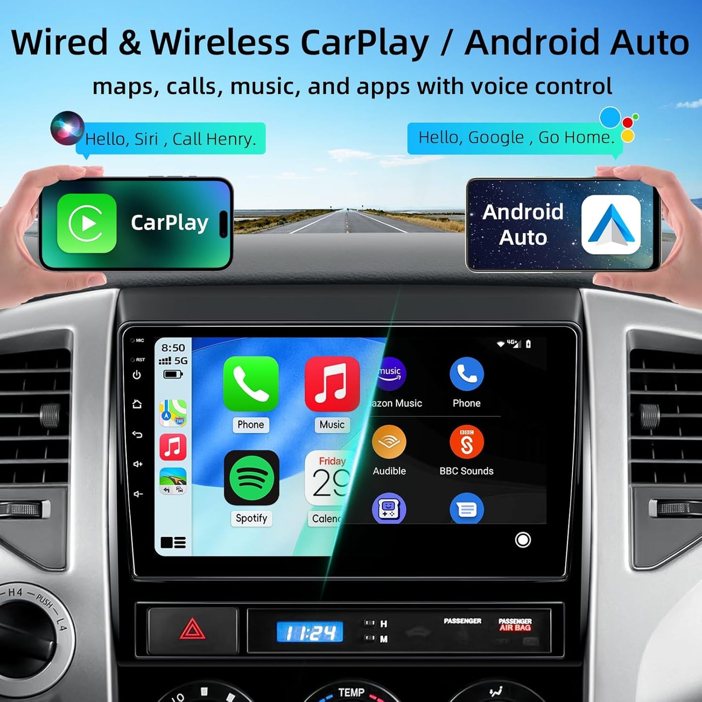 Car Radio Stereo for Toyota Tacoma 2005-2015,Android 15 2+64G 9" Touch Screen Radio with CarPlay Android Auto Bluetooth GPS Navigation HD Backup Camera