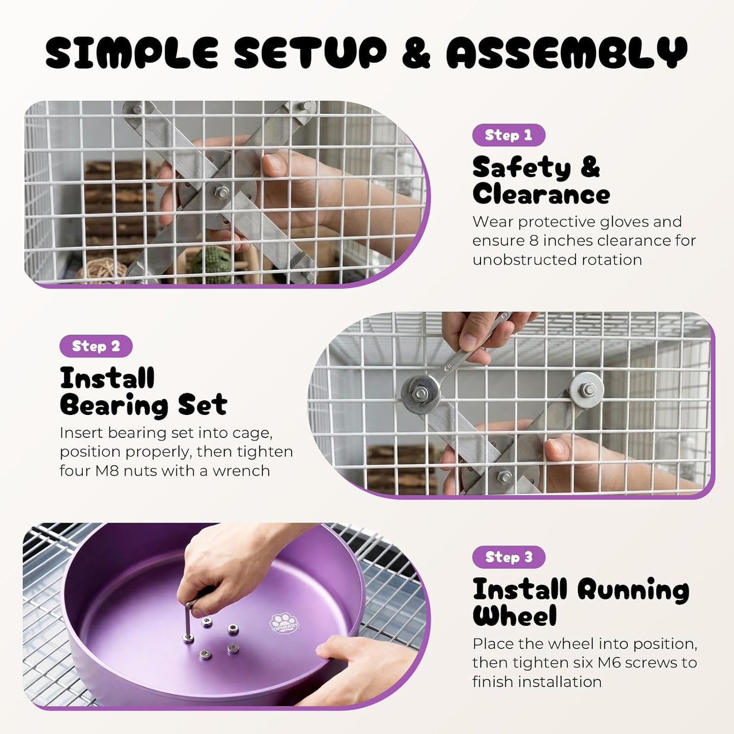 15" Silent Chinchilla Running Wheel, Aluminum Alloy Noiseless Exercise Wheel, Small Animal Running Wheel, Ultra Smooth Bearing, Large Comfort Wheel for Chinchilla, Hamster, Hedgehog &Small Pets,Purple
