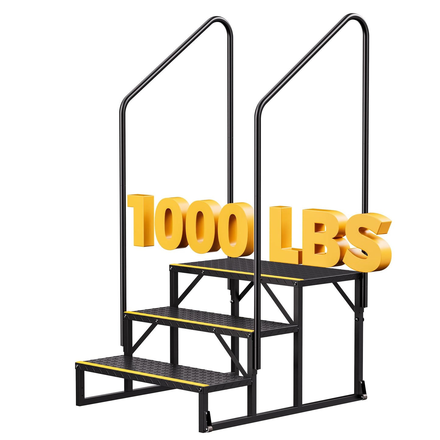 CAMMOO 3-Step RV Steps with Wheels, Per Step 1000LBS Capacity, 304 Stainless Steel Bolts at All Critical Joints, Anti-Slip Treads Entry Steps for Travel Trailer Hot Tub Pool Porch Mobile Home Camper