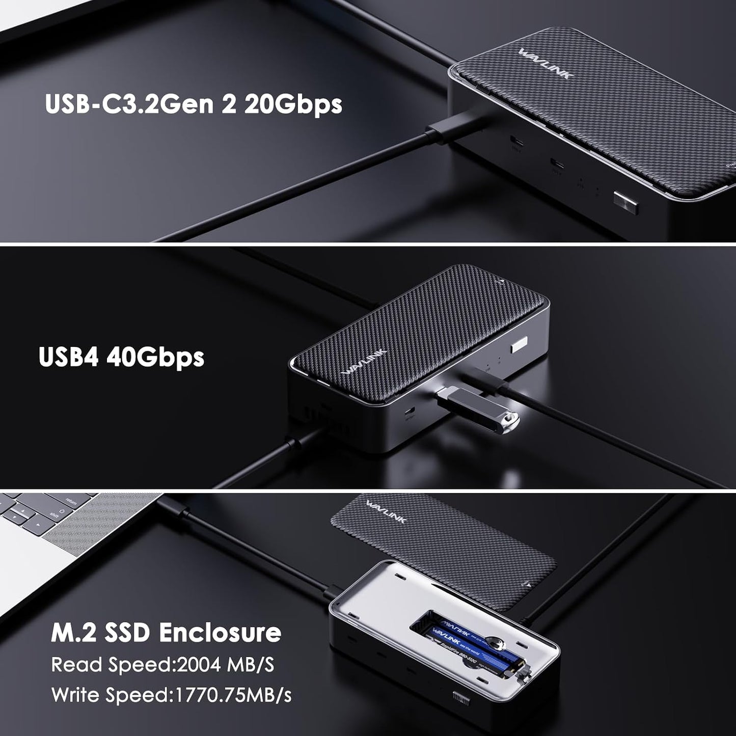 WAVLINK USB4 Docking Station, Docking Station with M.2 Enclosure