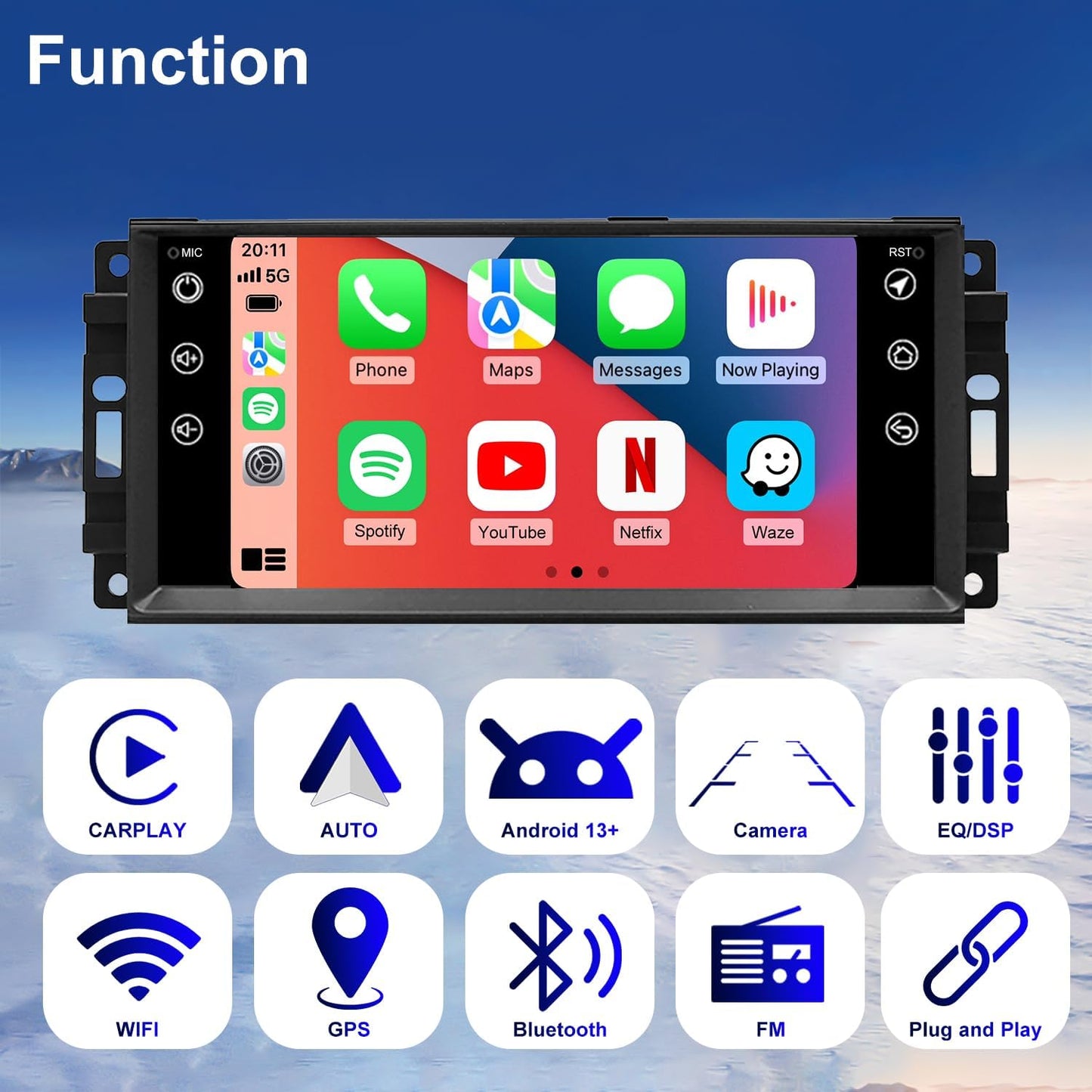 5GWiFi Radio for Dodge Challenger Avenger 2008-2014, Chrysler 200 2011-2014, Jeep Compass Patriot 2009-2016,Liberty 2008-2012,7 Inch Touchscreen Car Stereo Carplay Android Auto Camera Bluetooth GPS FM
