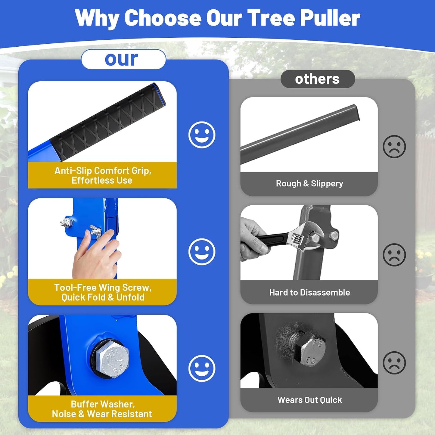62" H Heavy-Duty Tree Puller for ¼ to 2" Roots, Large Size Sapling Puller Fully Uproots Trees, Shrubs, Vines and Thorns, Fit for Garden, Farm, Forestry, Widened Working Surface, Foldable Design