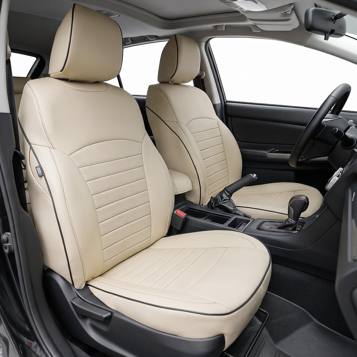 Full Set Seat Covers for Subaru Outback 2015 2016 2017 2018 2019, Beige | Custom Fit for 5 Seats Front & Rear Row | Faux Leather Waterproof Car Interior Accessories | Airbag Compatible