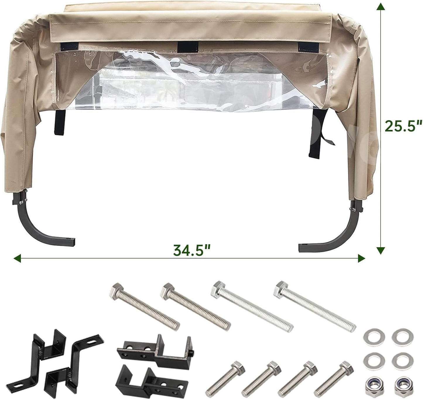 Panglong Universal Golf Cart Rear Bag Rain Cover with Bracket Kit (Beige), Suitable for Club Car, EZGO and Yamaha 2- Seater Golf Cart