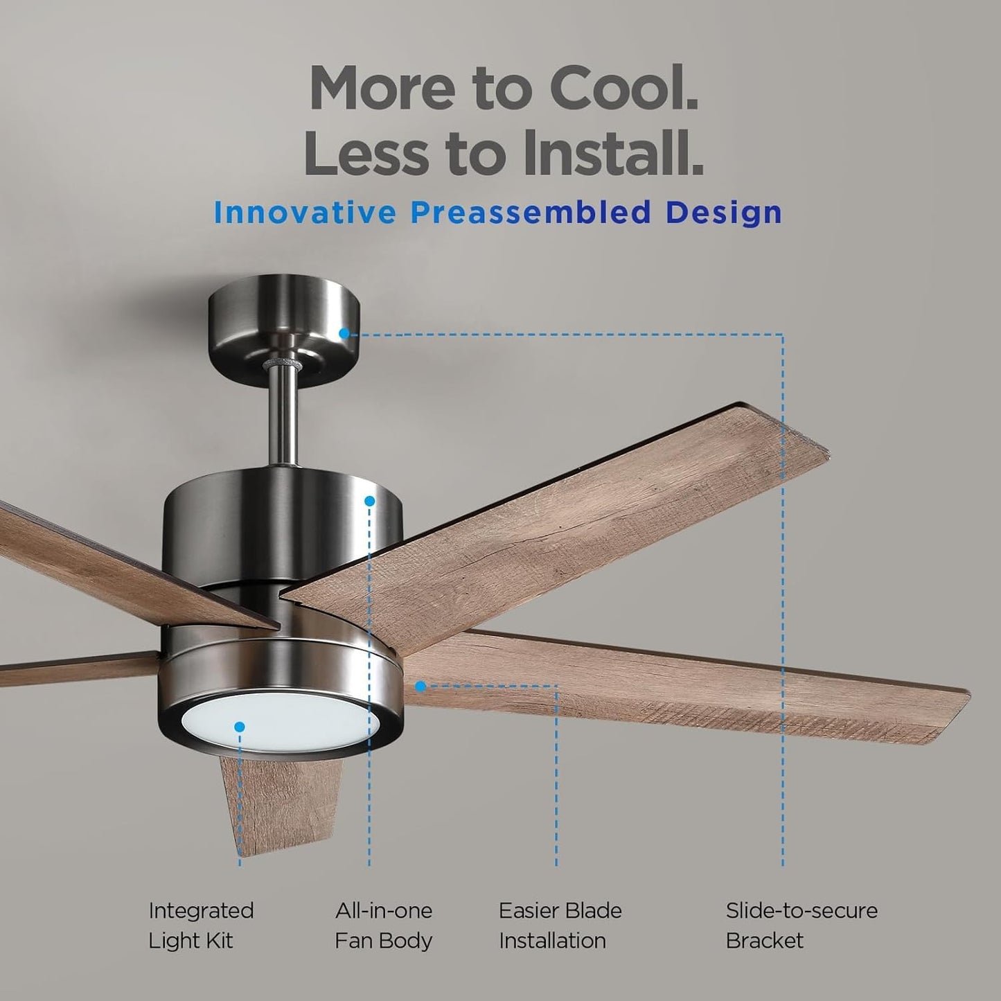 Ceiling Fan 52' with Light: Modern Remote Control Fans Downrod Mounted - Quiet Reversible DC Motor