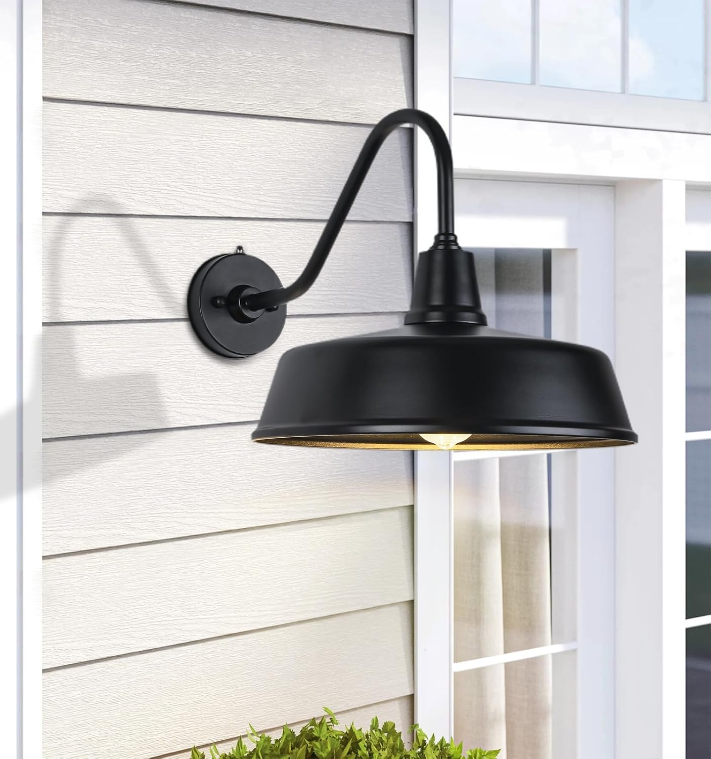 Lzwelcy 15 Inch Large Outdoor Gooseneck Barn Light from Dusk to Dawn, Classic Farmhouse Wall Mount Gooseneck Light - for Porch, House and Garage (15