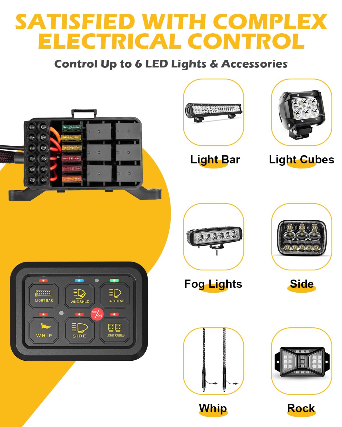 6 Gang Switch Panel with Electronic Relays, Universal Circuit Control Relay System, with Automatic Dimmable On-Off LED Swi