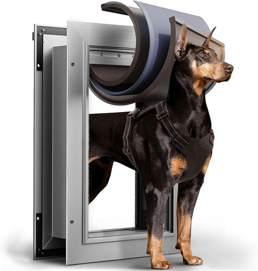 3-Flap Dog Door, All Aluminum Alloy Large Doggy Door Doggie Door for Wall, Heavy Duty Pet Door Easy to Install, Energy Efficient, Telescoping Tunnel