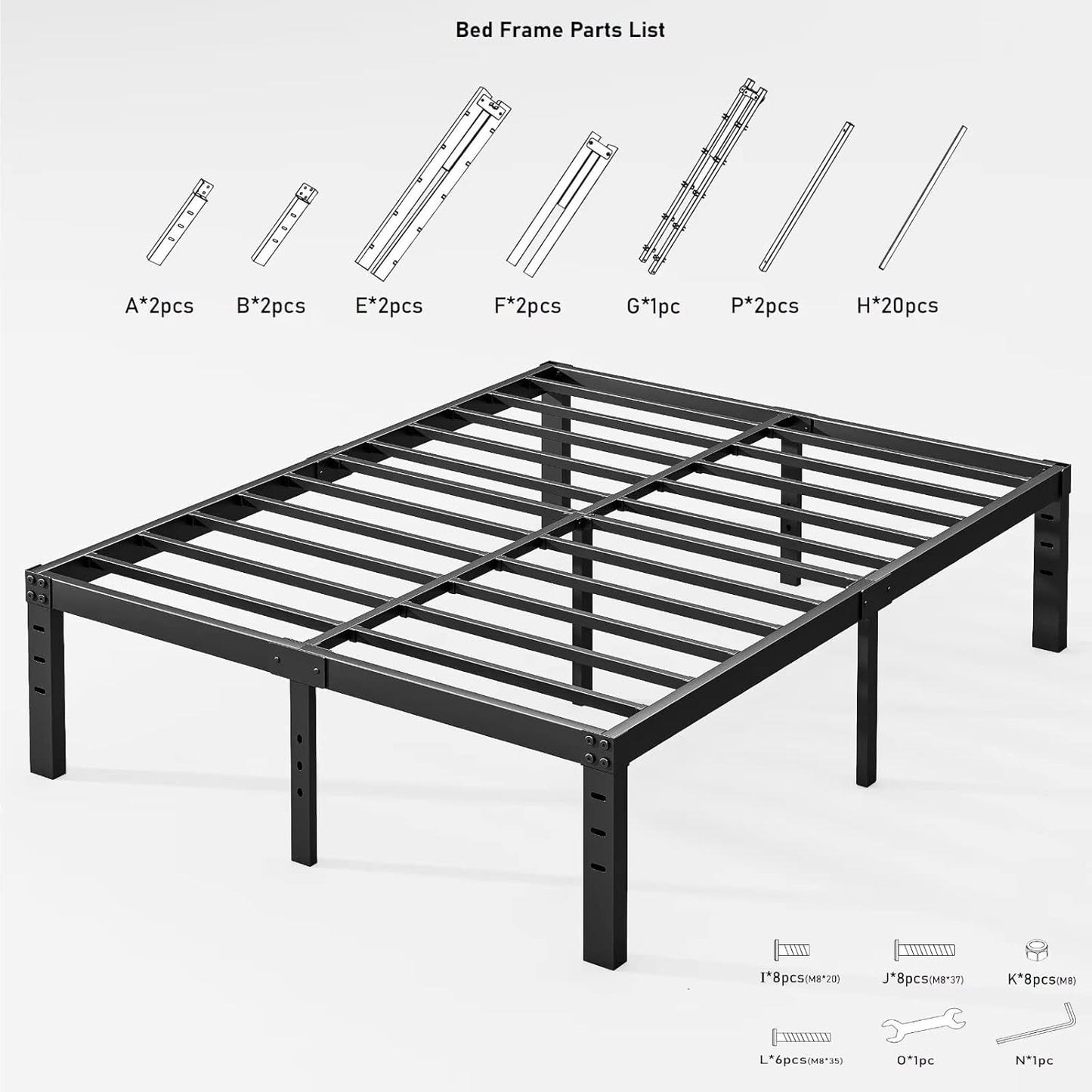 EZBeds King Size Bed Frame, 14 Inch High King Bed Frame, Heavy Duty Metal King Bed Frame No Box Spring Needed, Easy Assembly, Noise Free, Steel Slat