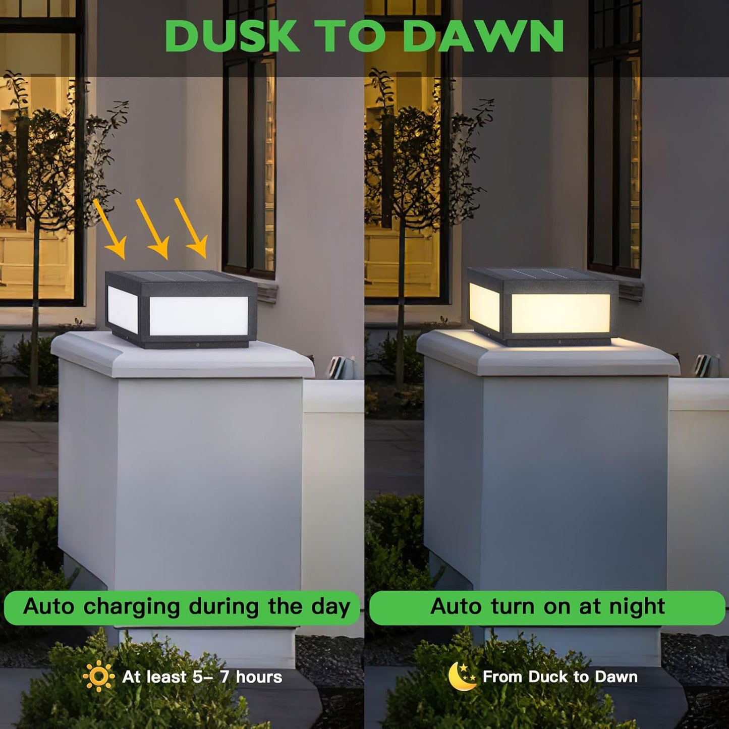 Solar Pillar Light Outdoor,Modern Post Light Dusk to Dawn IP65 Waterproof Solar Column Cap Lights LED 3000K Deck Lantern La