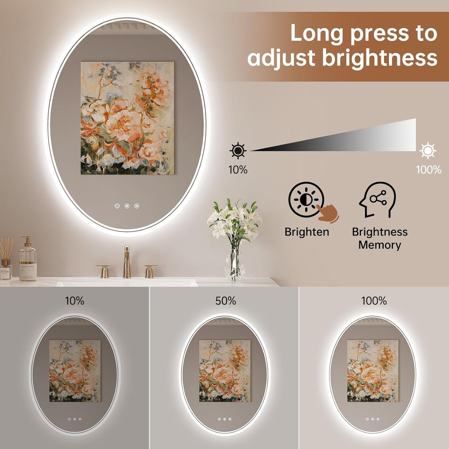 Mirror 24' x 32' Oval LED Bathroom Mirror with Lights, Anti Fog LED Bathroom Mirror Dimmable Bathroom Vanity Mirror for Wall