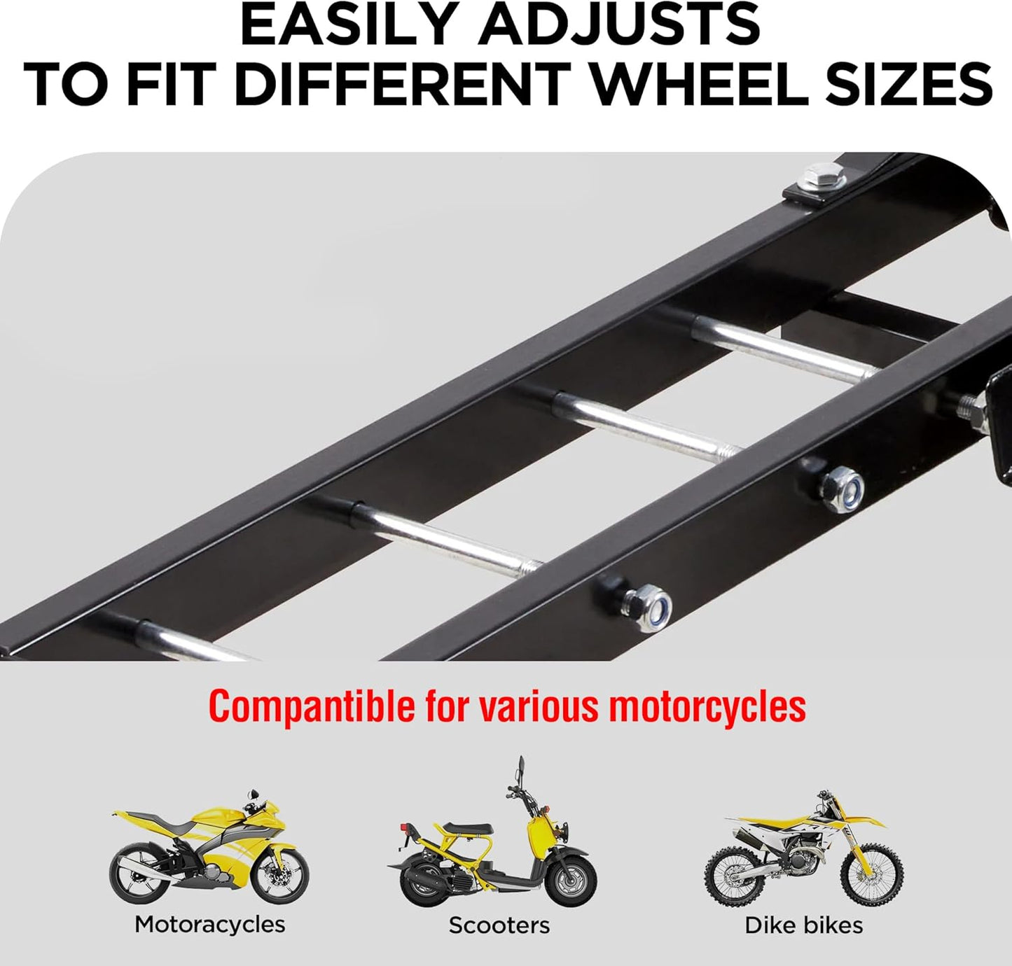 Motorcycle Carrier, 500 LBS Capacity, Heavy Duty Hitch-Mounted Dirt Bike Rack with Ramp and Gas Can Holder