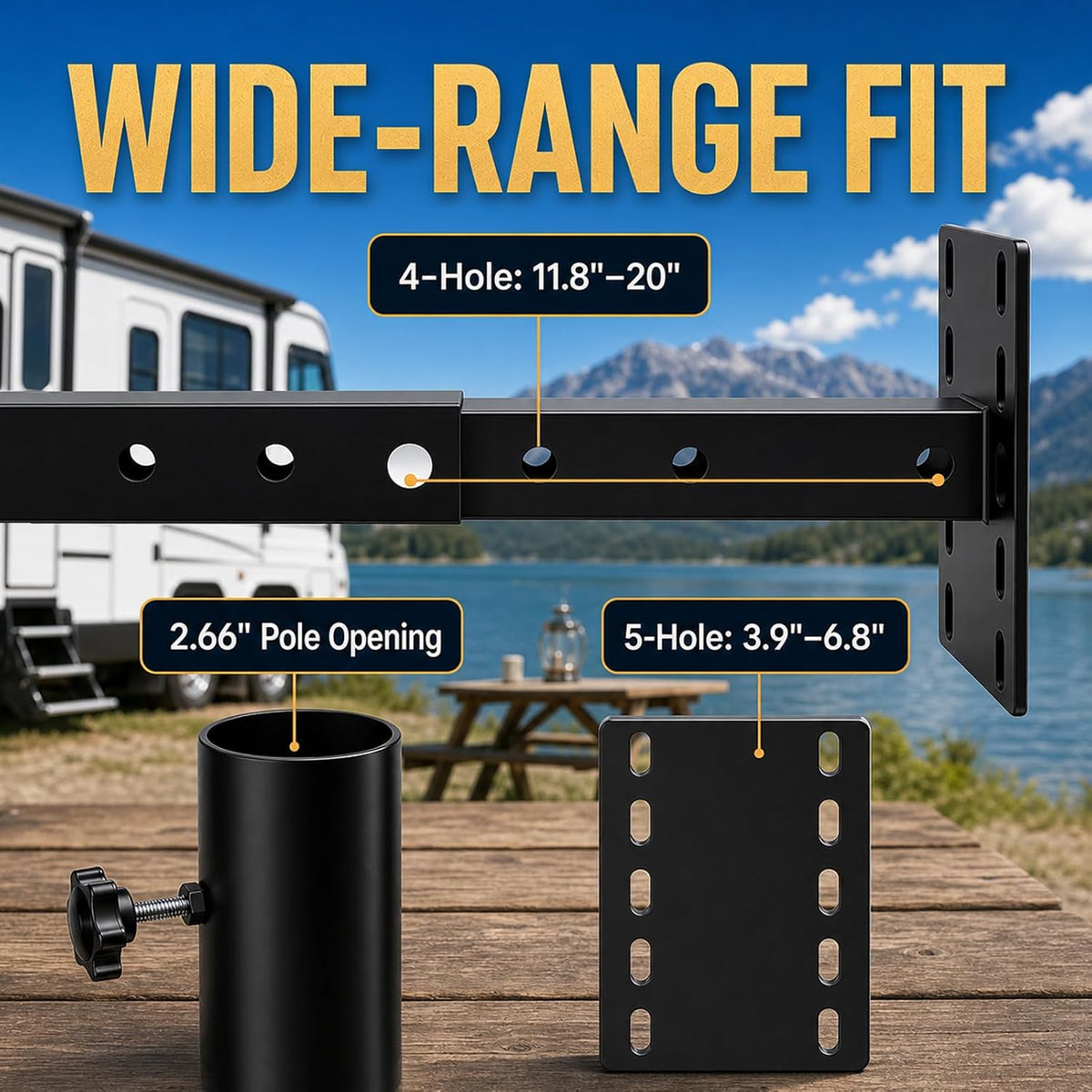 RV Flag Pole Mount, 180° Adjustable Angle Folding RV Flagpole Holder for Trailer Bumper, 2" Hitch Receiver, Heavy Duty Starlink Bumper Mount for Starlink Gen 3/Gen 2/Mini