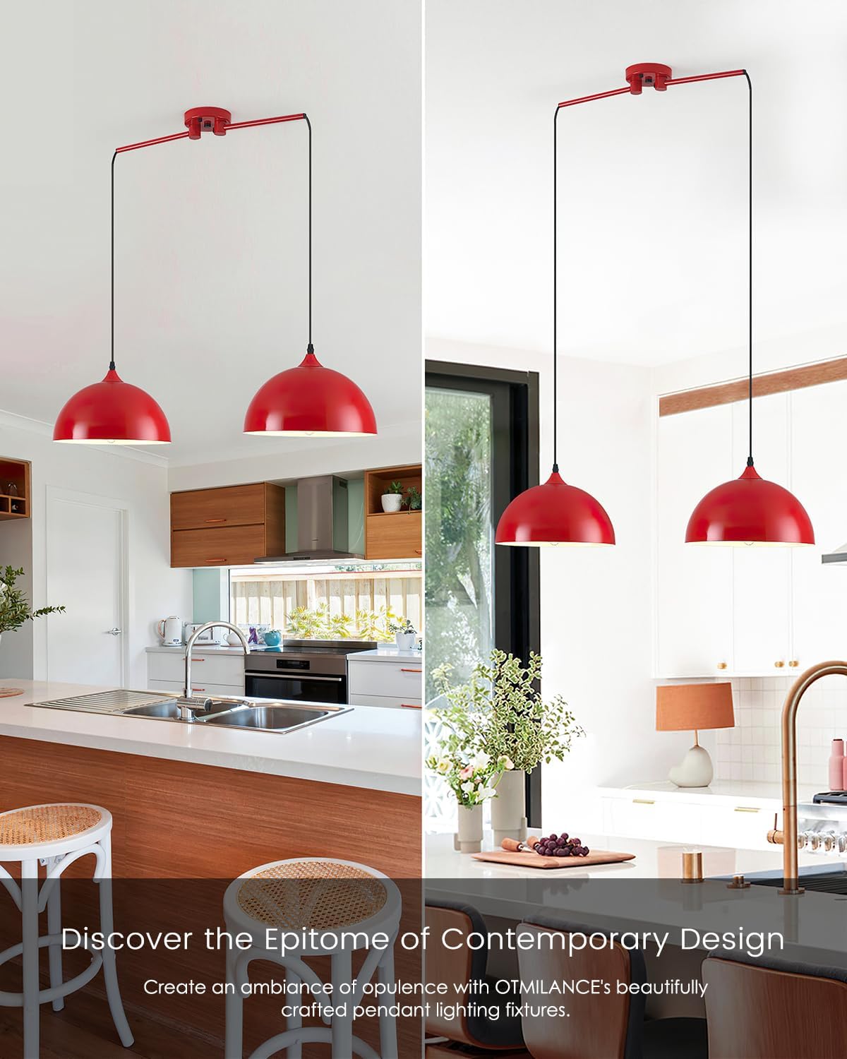 Pendant Lights Kitchen Island 2-Light, Red Dome Pendant Light