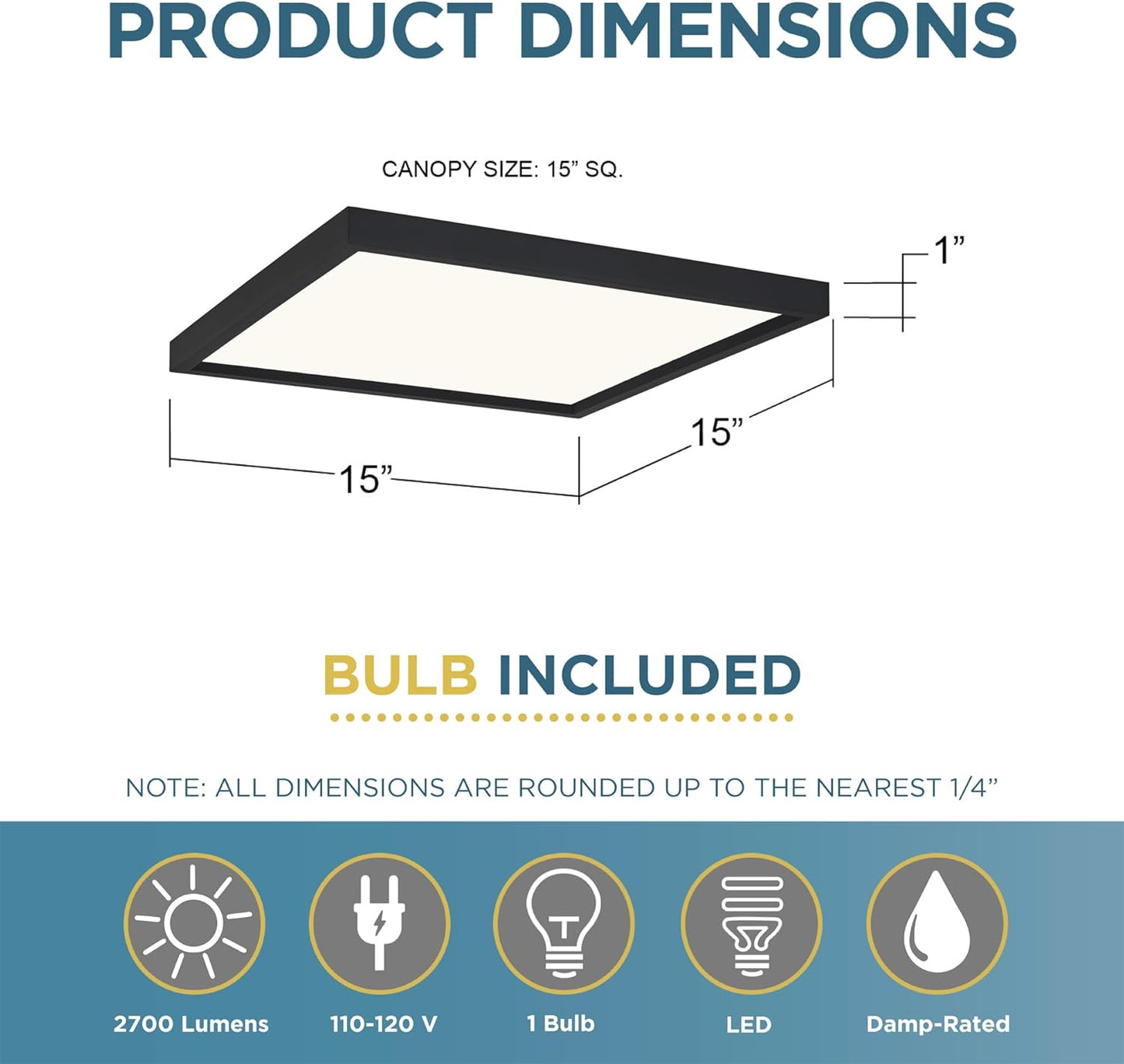 Outskirts Square Flush Mount Ceiling Light, 15 Inch Earth Black, Dimmable Integrated LED 2700 Lumens, 30 W, Close to Ceiling Light Fixtures for Hallway, Kitchen, Bedroom or Bathroom 15" W