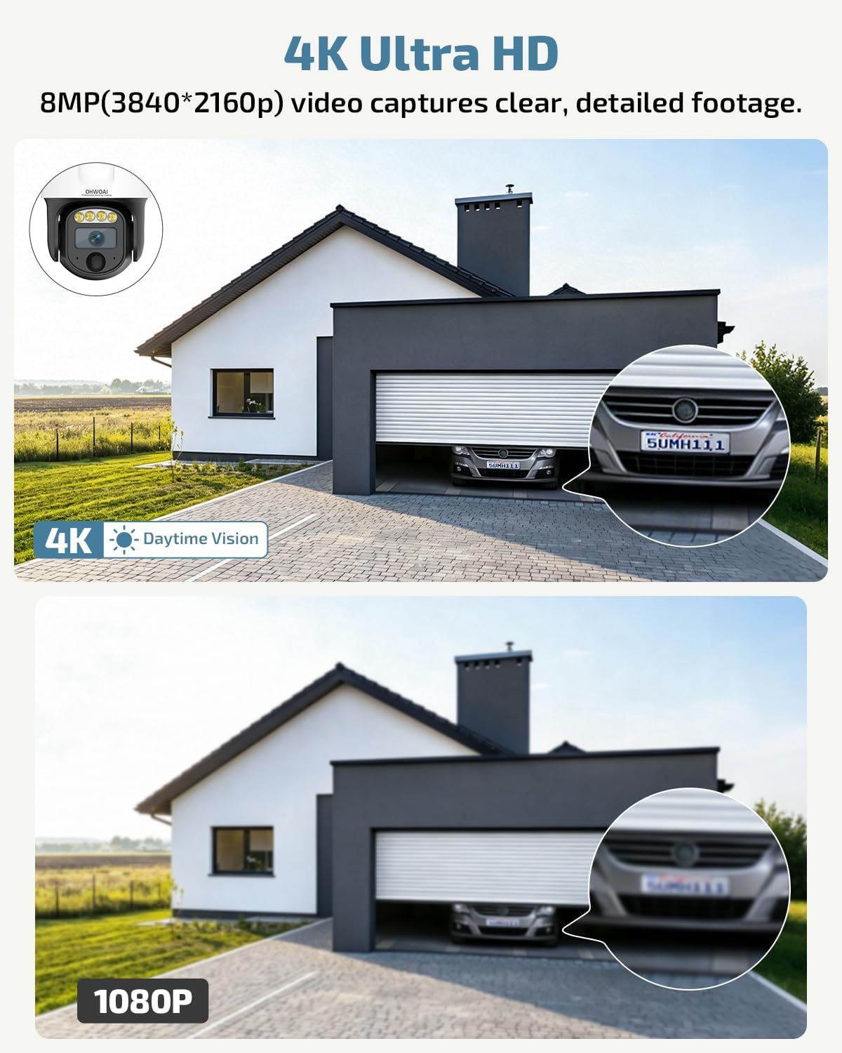 4K Wired Security Camera System, Outdoor CCTV Video Surveillance Systems | 8MP 2160p, 2-Way Audio, Color Night Vision, 360° Remote PTZ, Auto Tracking, IP66 Waterproof 4-Cams 500GB HDD