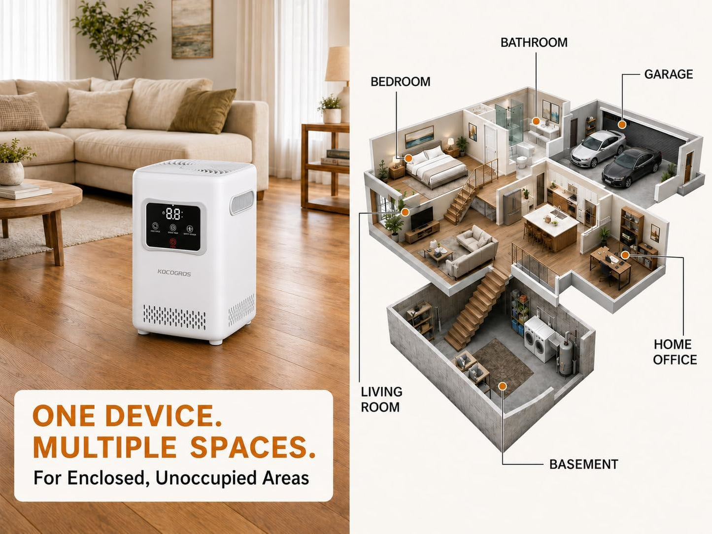Odor Treatment Device with Daily Cycle, Single Timer and Presence Alert, for Enclosed Unoccupied Spaces