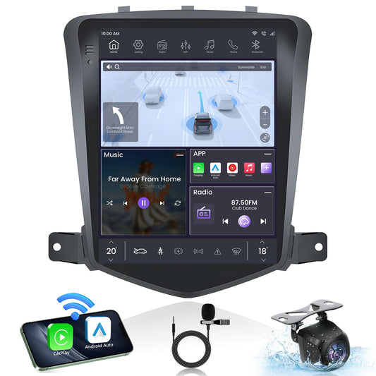Car Stereo Radio for Chevy Cruze 2009-2015 : 10.4 Inch Touch Screen Head Unit Replacement with Wireless Carplay/Android Auto, Bluetooth GPS WiFi FM SWC Mirror Link Backup Camera