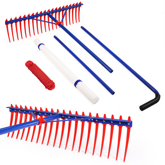 40" Extra-Large Heavy Duty Lake Weed Rake for Ponds & Lakes with 11" Long Plastic Tines, 11ft Commercial-Grade Aquatic Weed Removal Tool, Deep Water Weed Cleaner for Large Water Areas